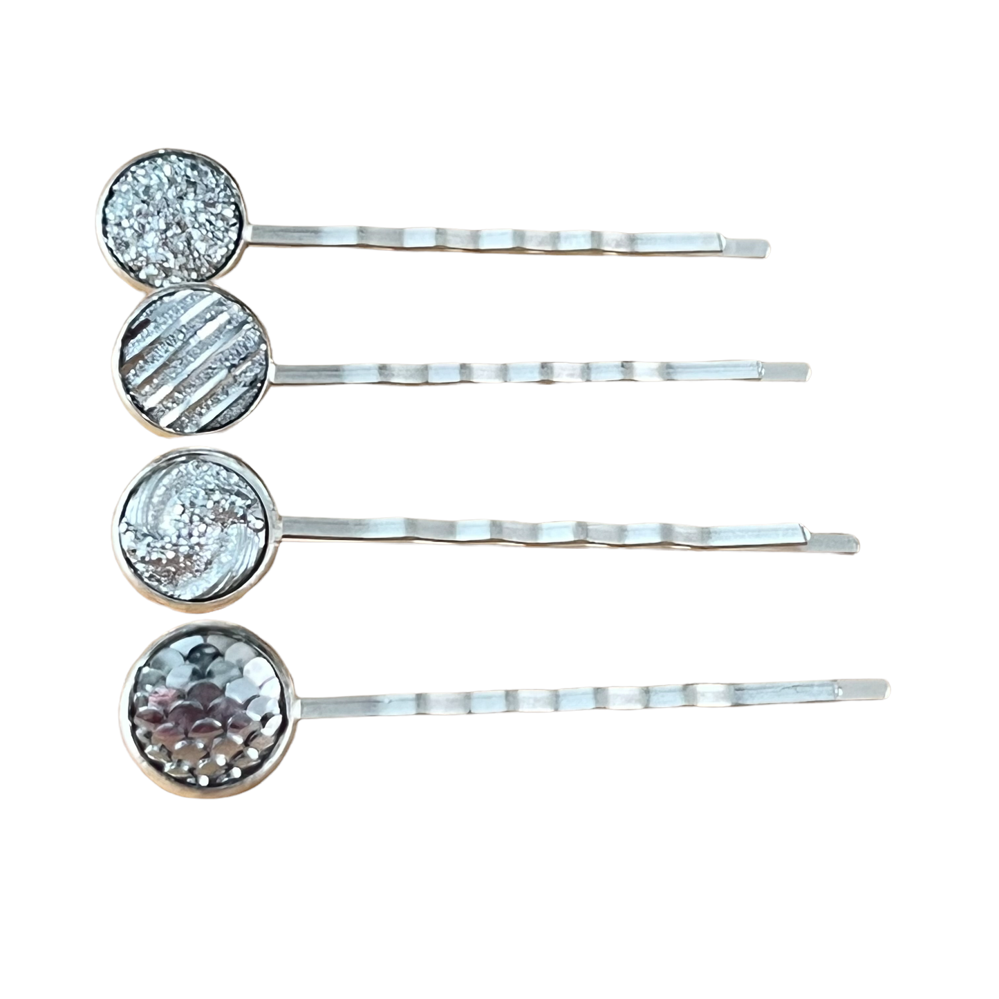 Silver Hair Pins: Set of 4 Stylish Accessories with Unique Patterns