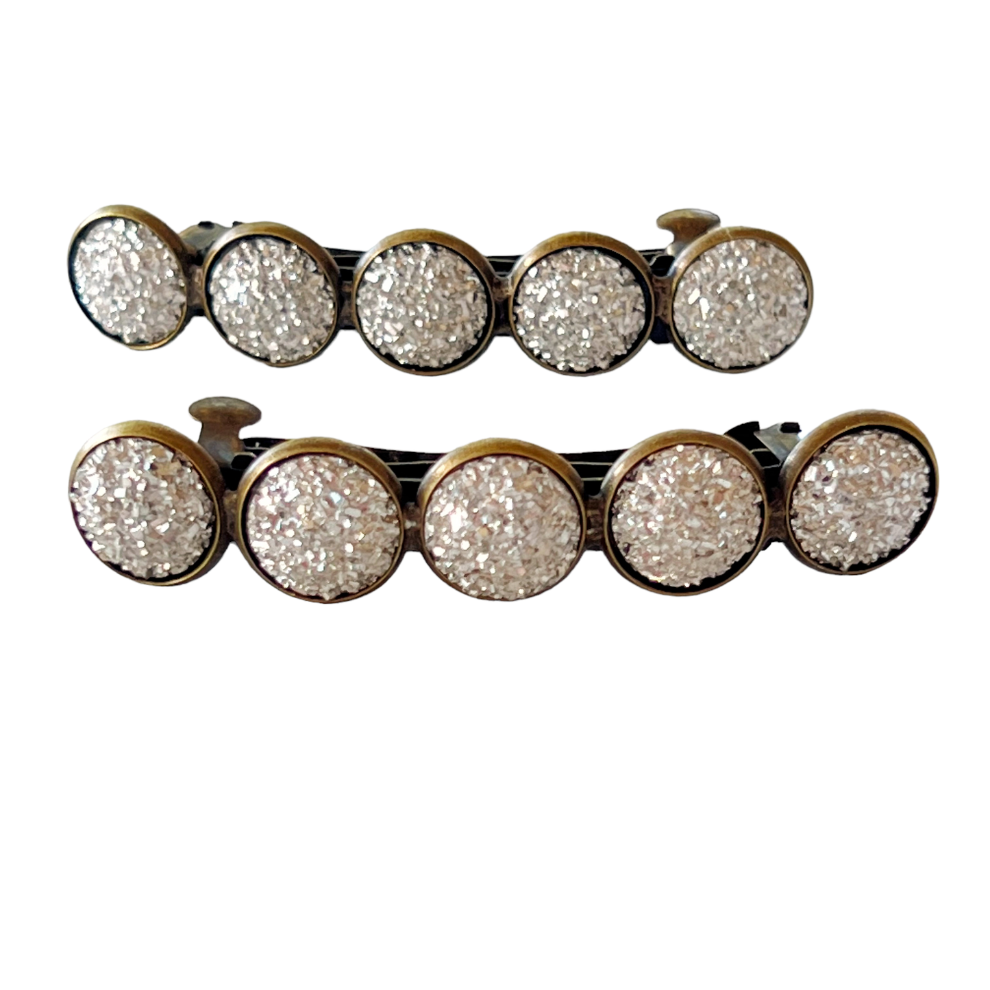 Metallic Silver Druzy Brass Barrettes - Stylish & Elegant Hair Accessories