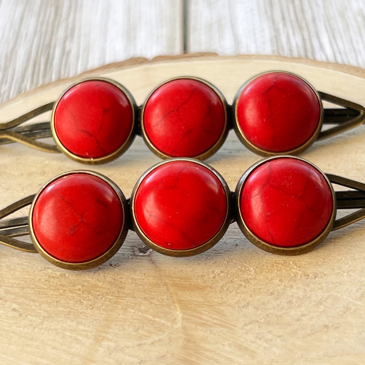 Red Stone Hair Pins