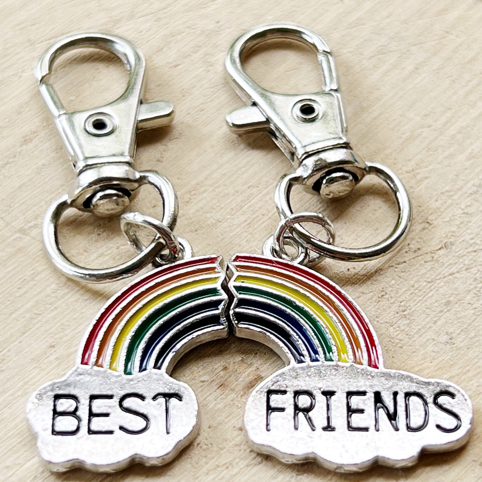 Rainbow Best Friends Zipper Pull Keychain Charm with Rhinestones