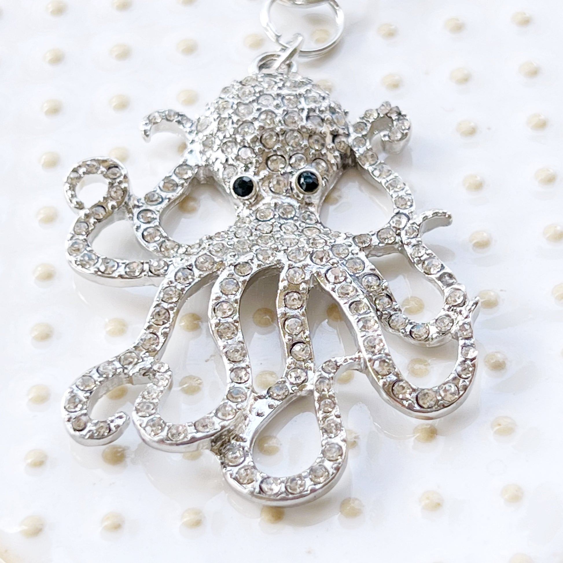 Octopus Zipper Pull Keychain Charm with Rhinestones