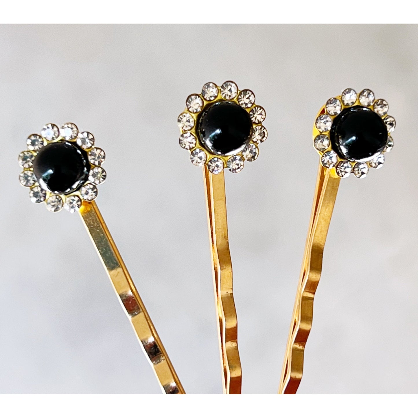 Black Pearl & Rhinestone Floral Hair Pin Set - Elegant and Chic Hair Accessories