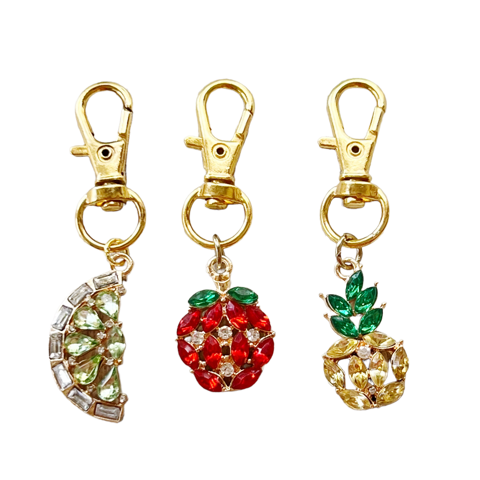 Fruit Zipper Pull Keychain Charm with Rhinestones