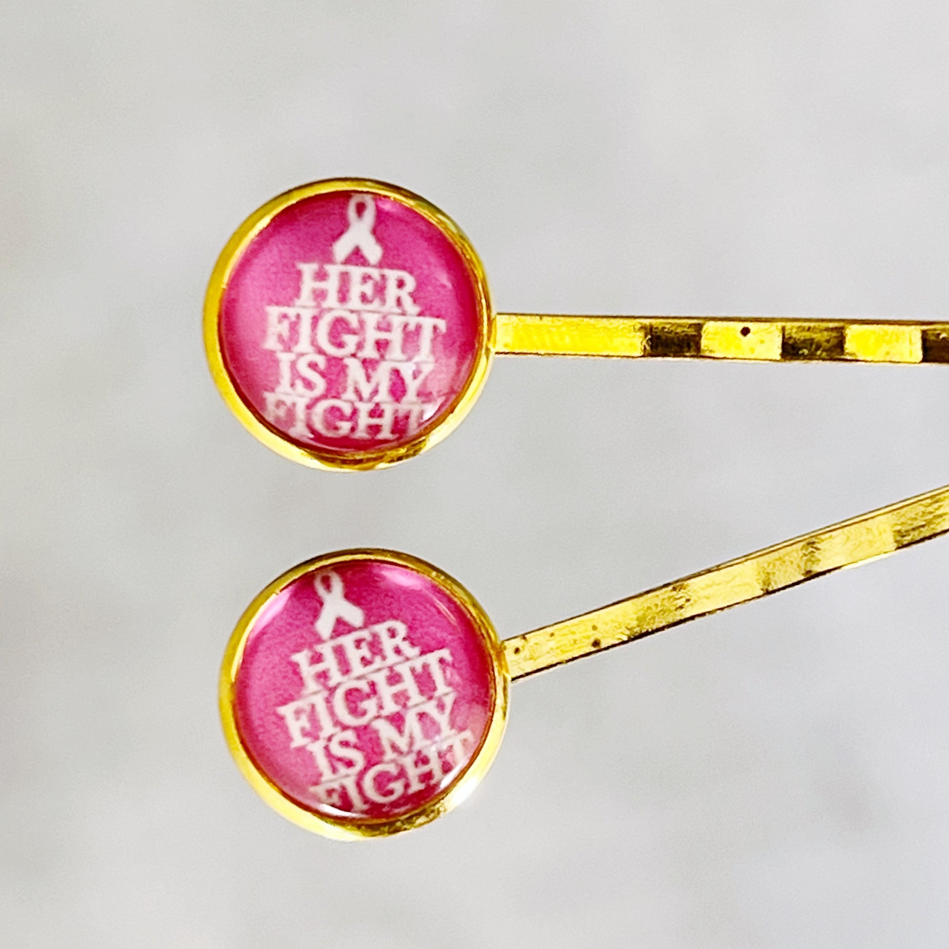 Her Fight is My Fight Breast Cancer Awareness Month Pink Ribbon Hair Pins