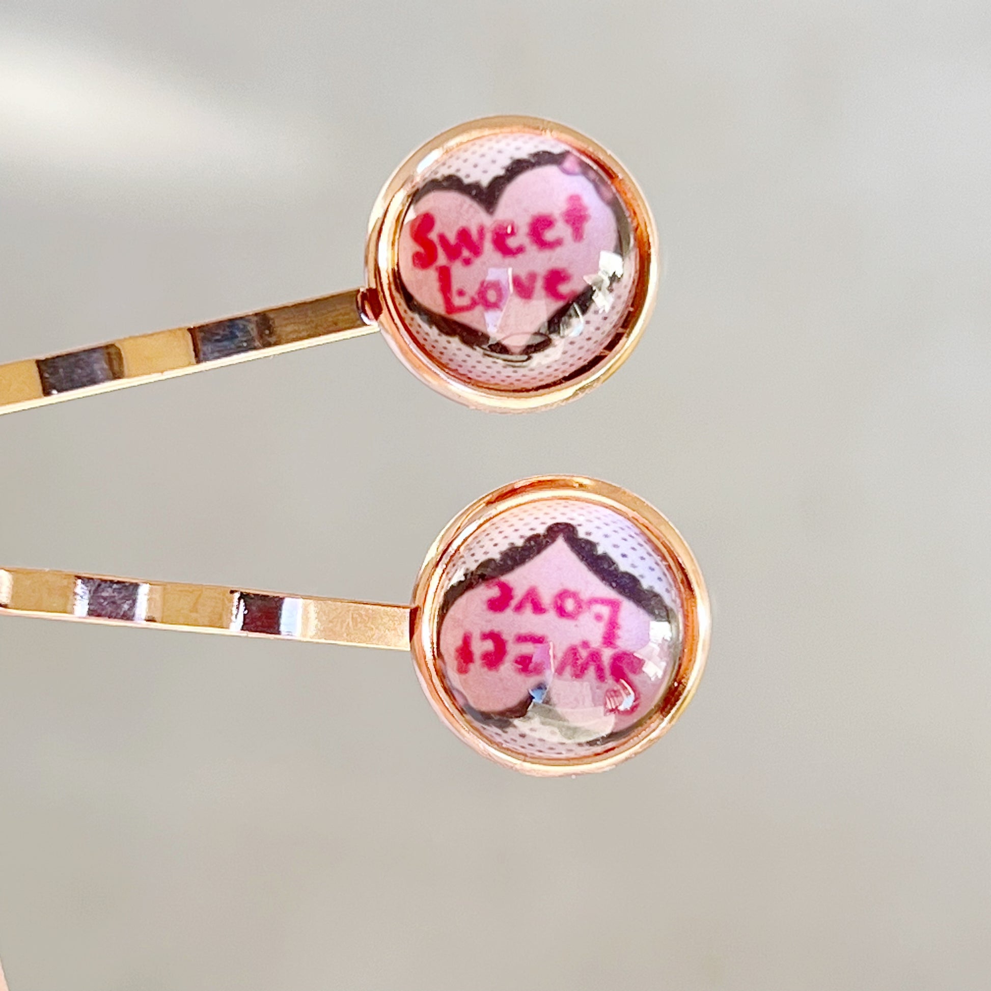 Pink Sweet Love Heart Hair Pins