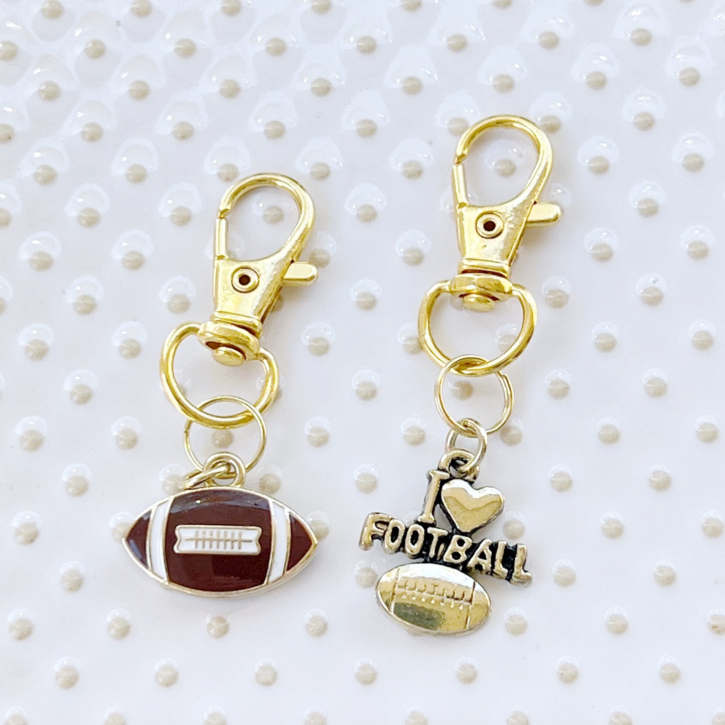 I Love Football Zipper Pull Keychain Charm with Rhinestones