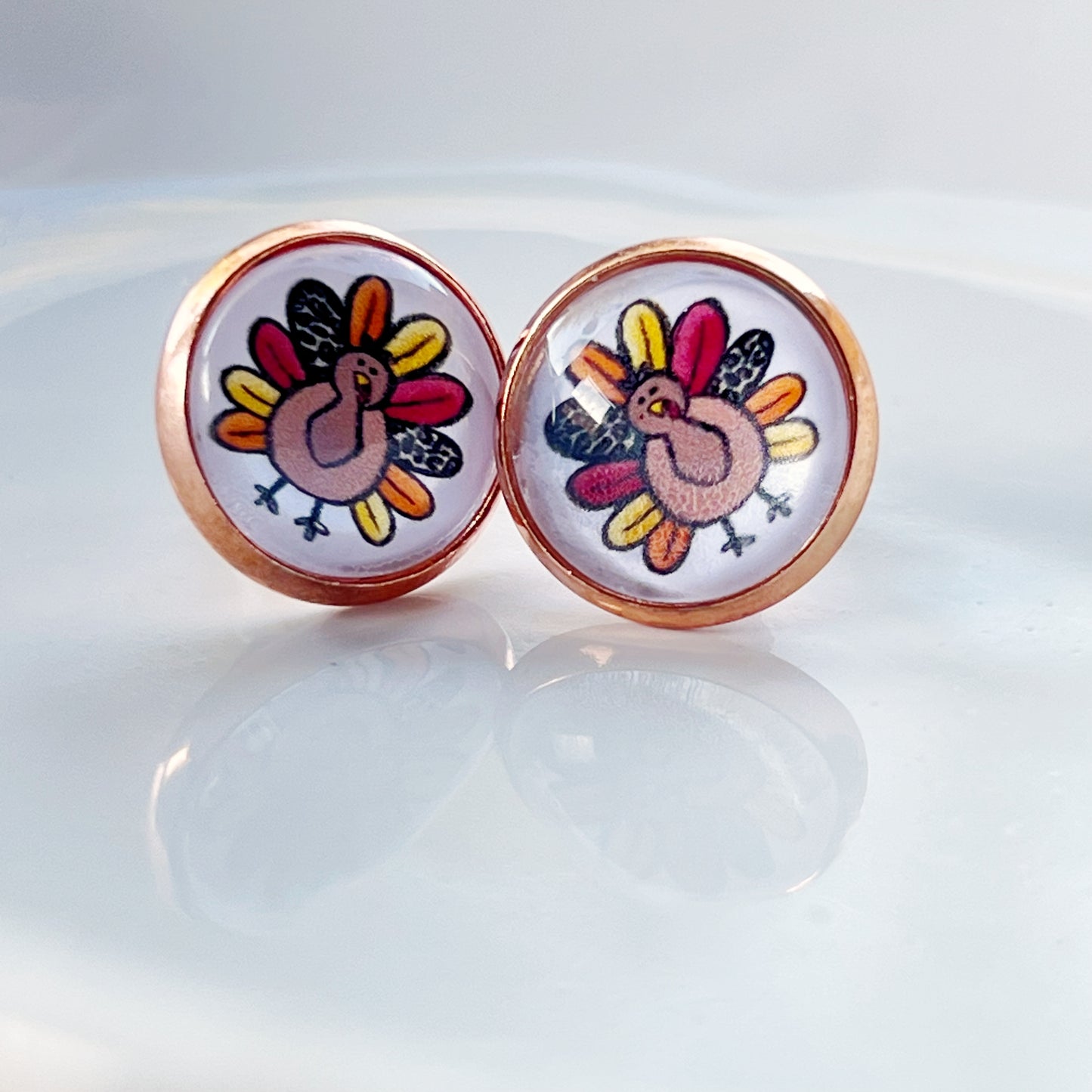 Thanksgiving Turkey Rose Gold Stainless Steel Stud Earring