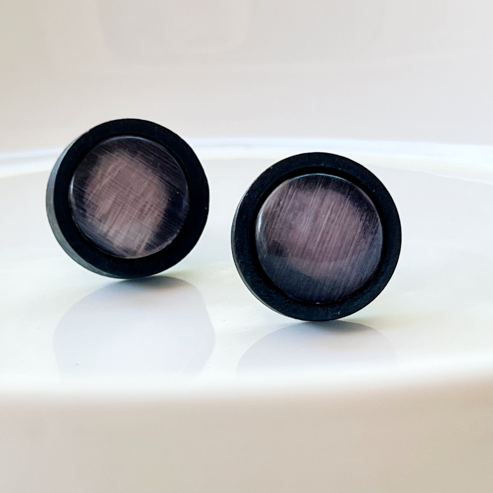 Gray Resin Black Wood Unisex Stud Earrings - Stylish & Versatile Accessories