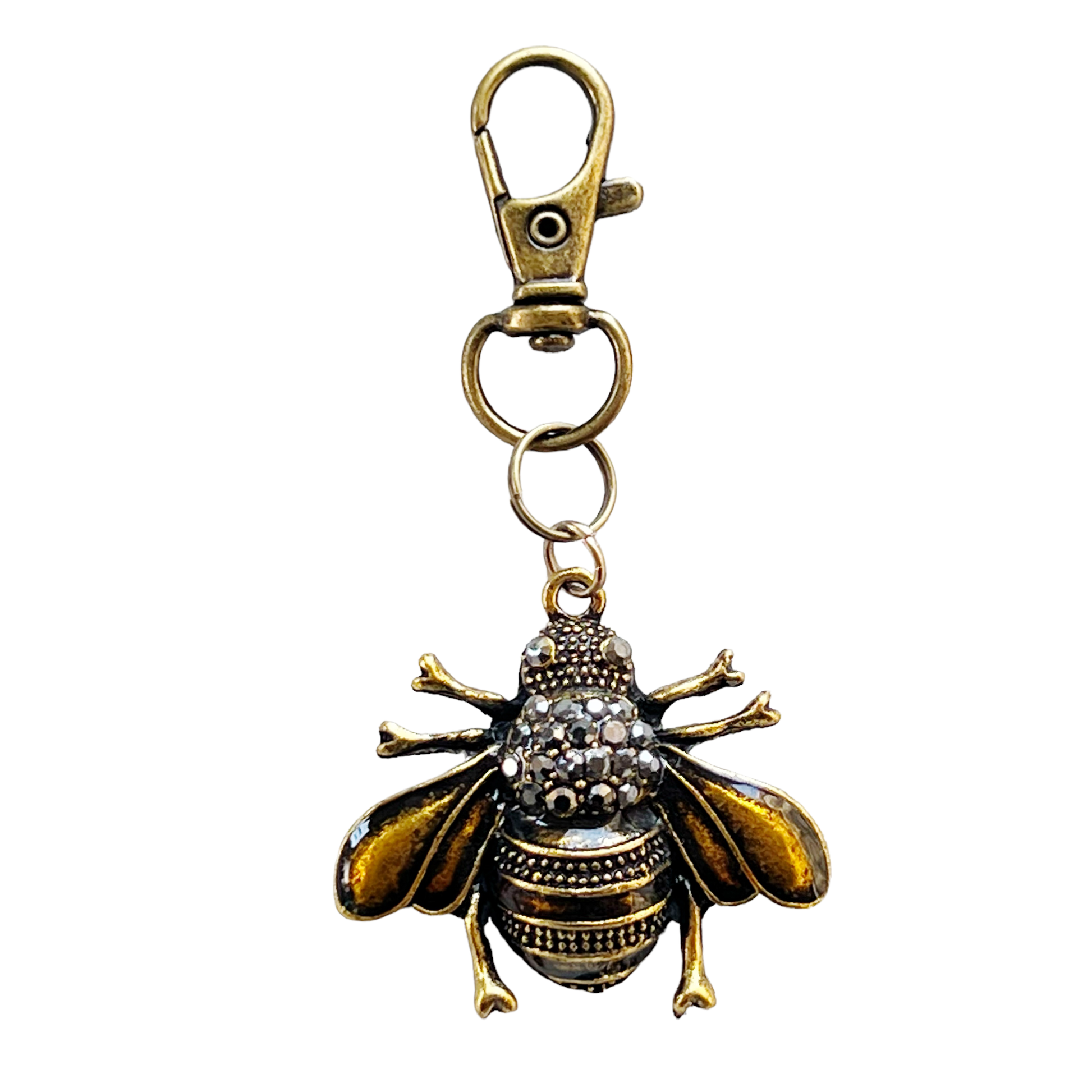 Gothic Bee Zipper Pull Keychain Purse Charm - Rhinestone Embellished Accessory