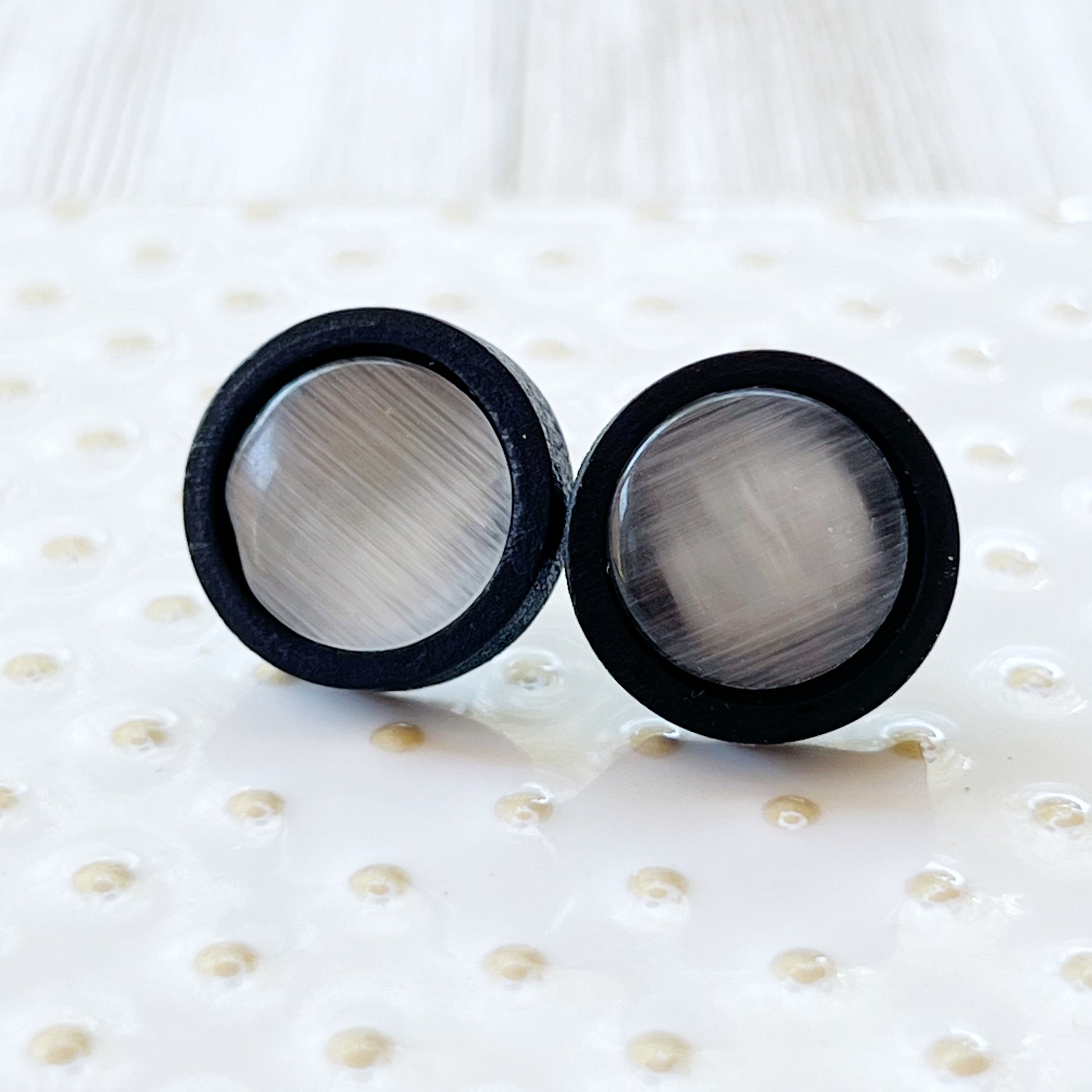 Gray Resin Black Wood Unisex Stud Earrings - Stylish & Versatile Accessories