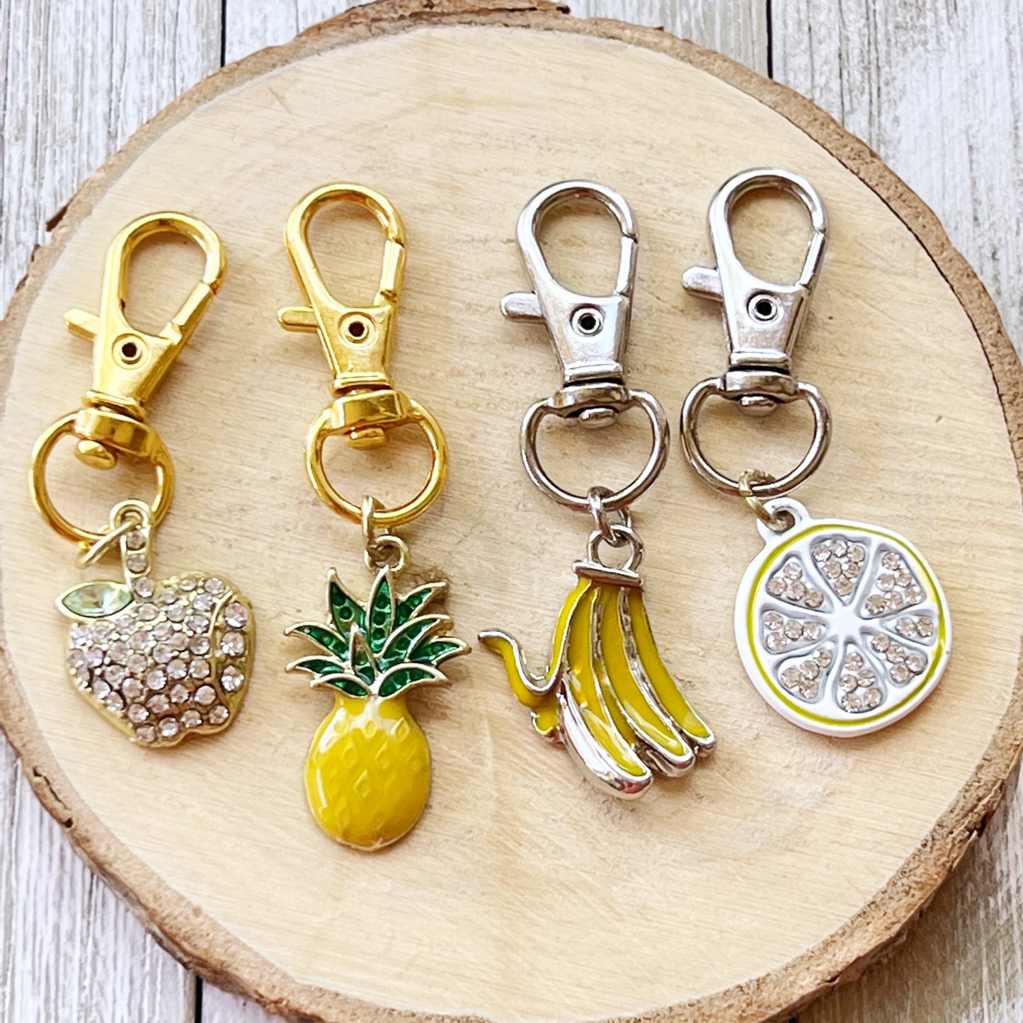 Fruit Zipper Pull Keychain Charm with Rhinestones