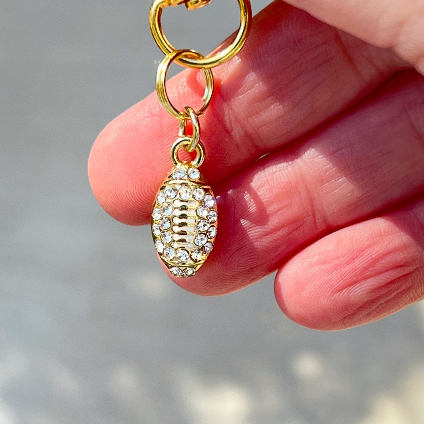 Football Zipper Pull Keychain Charm with Rhinestones