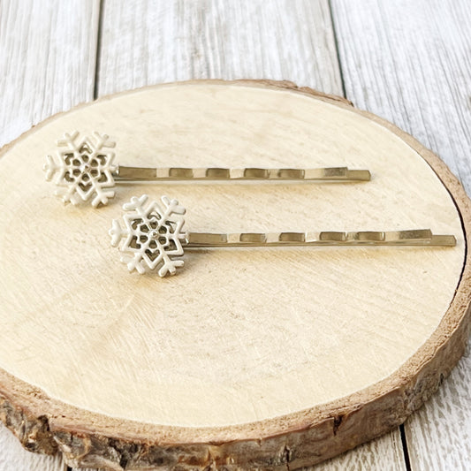 White Silver Snowflake Hair Pin