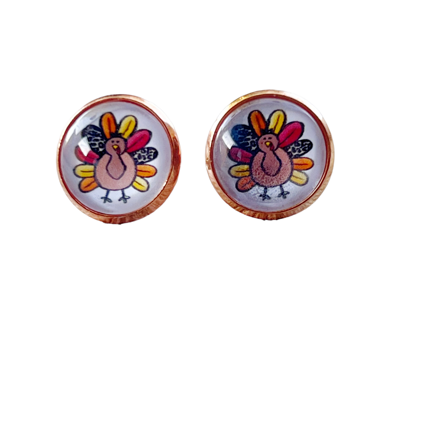 Thanksgiving Turkey Rose Gold Stainless Steel Stud Earring