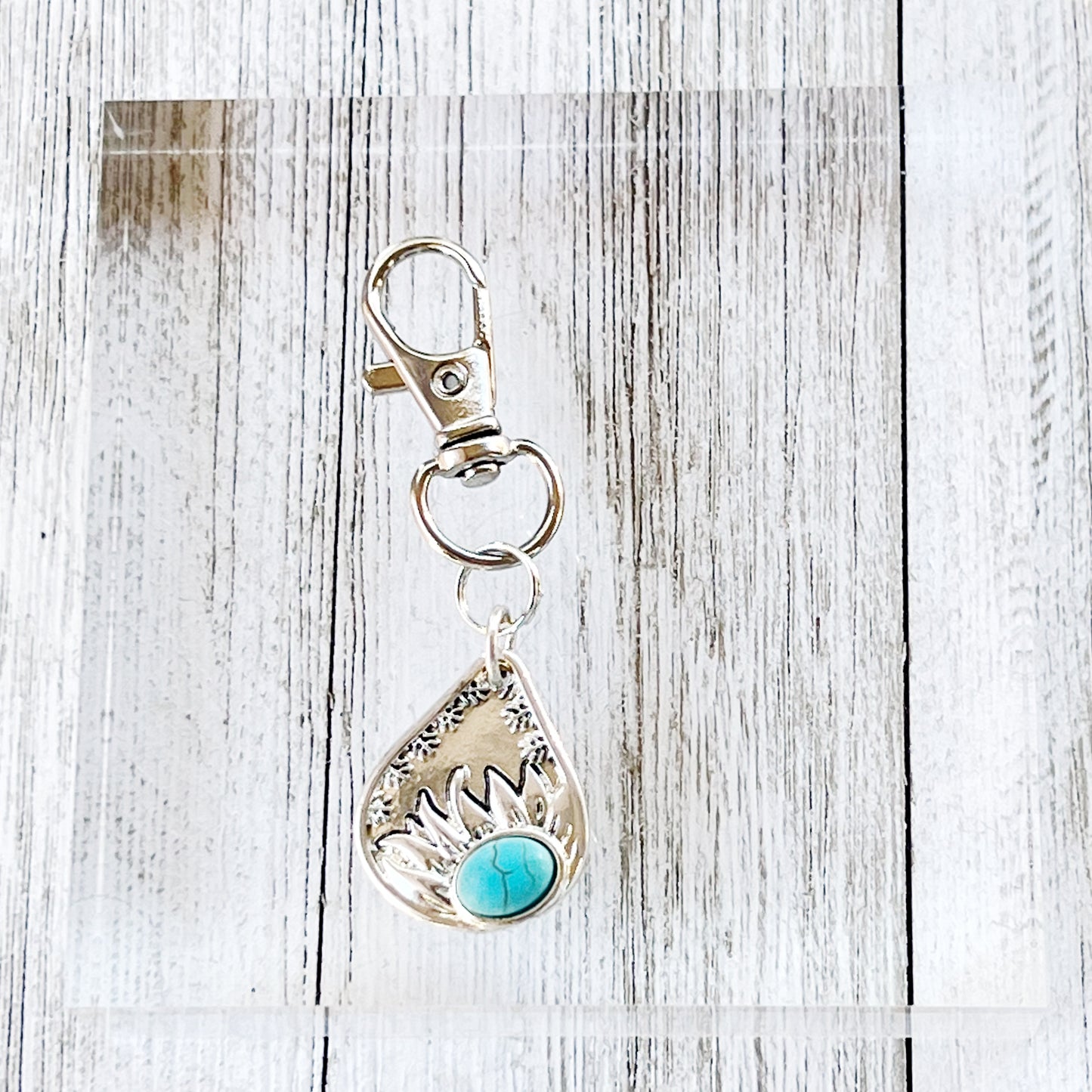 Turquoise Sunflower Zipper Handbag Charm: Stylish Accent for Your Western-Inspired Look