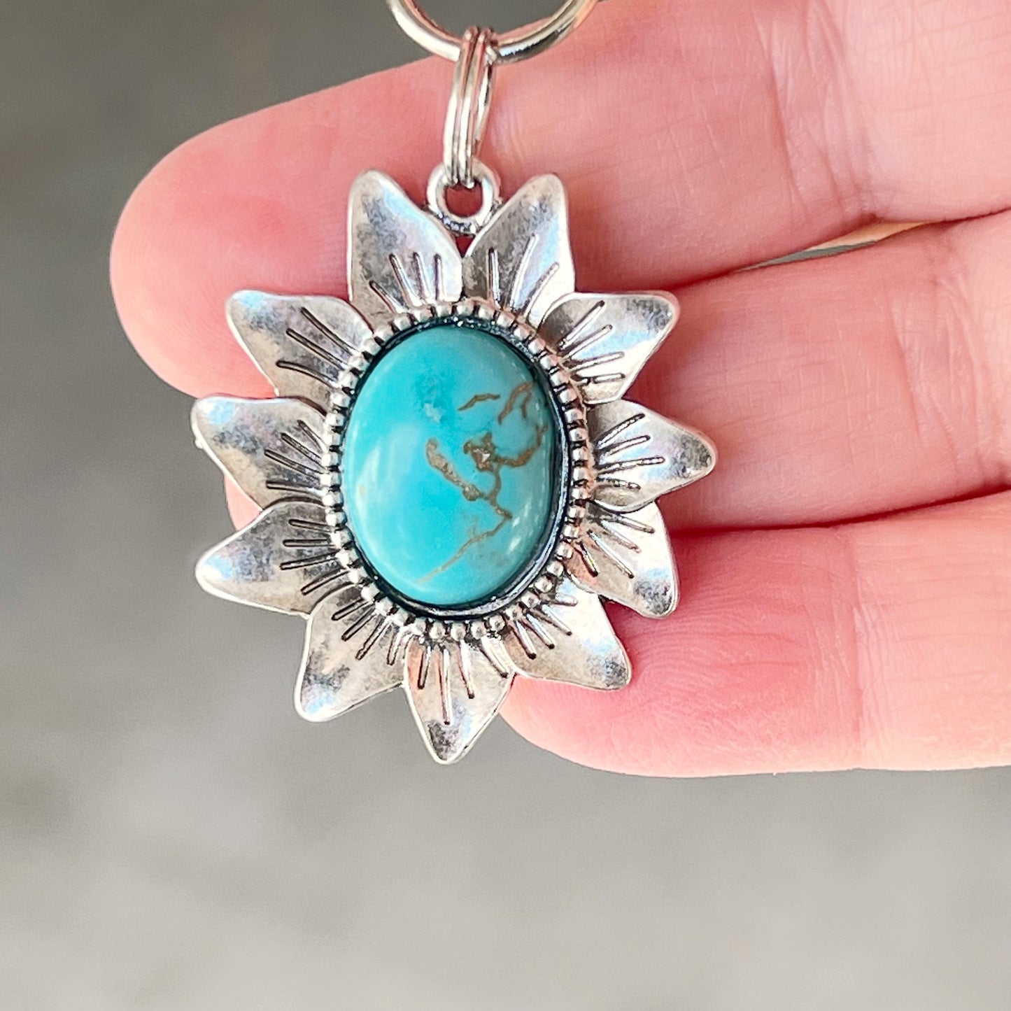 Turquoise Sunflower Boho Western Zipper Pull Purse Charm - Stylish Southwest-Inspired Accessory