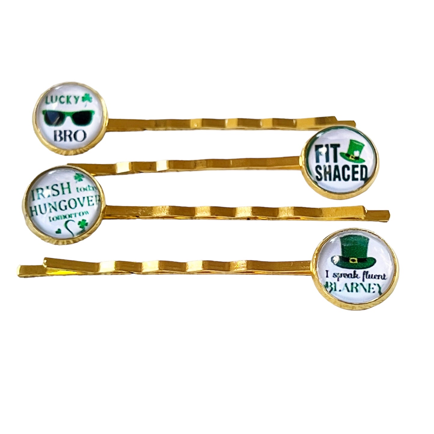 Set of 4 St. Patrick's Day Hair Pins with Funny Sayings: Festive Accessories