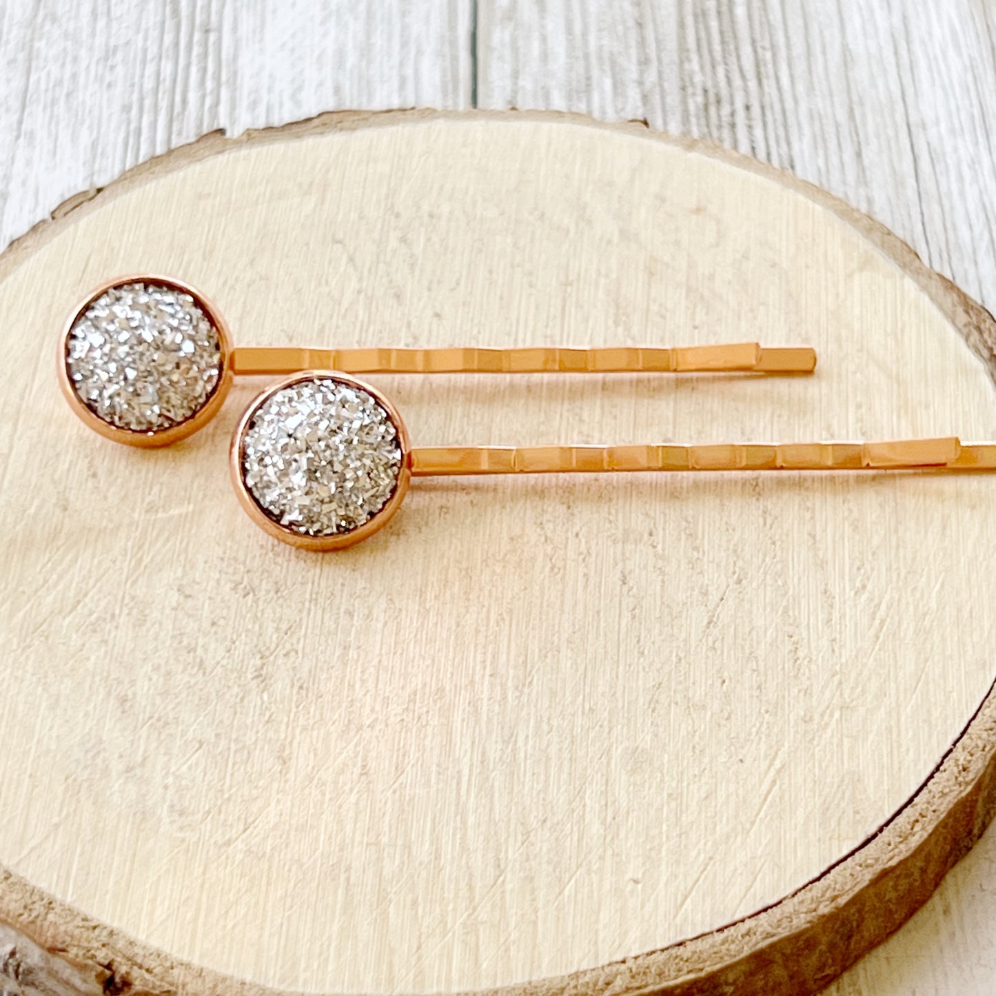 Rose Gold Hair Pins: Sparkling Silver Druzy Accents for Glamorous Styles