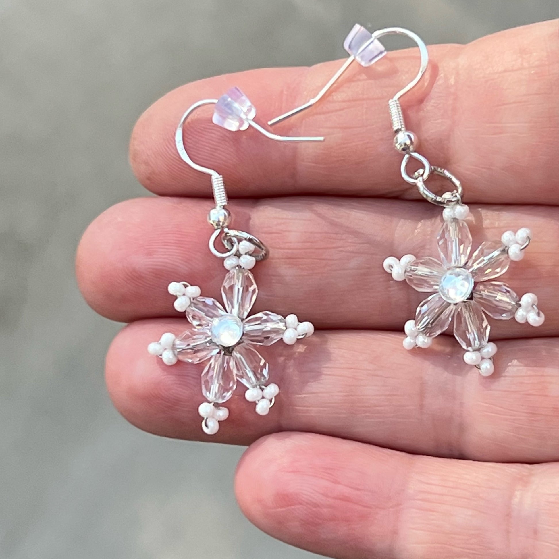 Snowflake Christmas Beaded Stainless Steel Drop Earrings