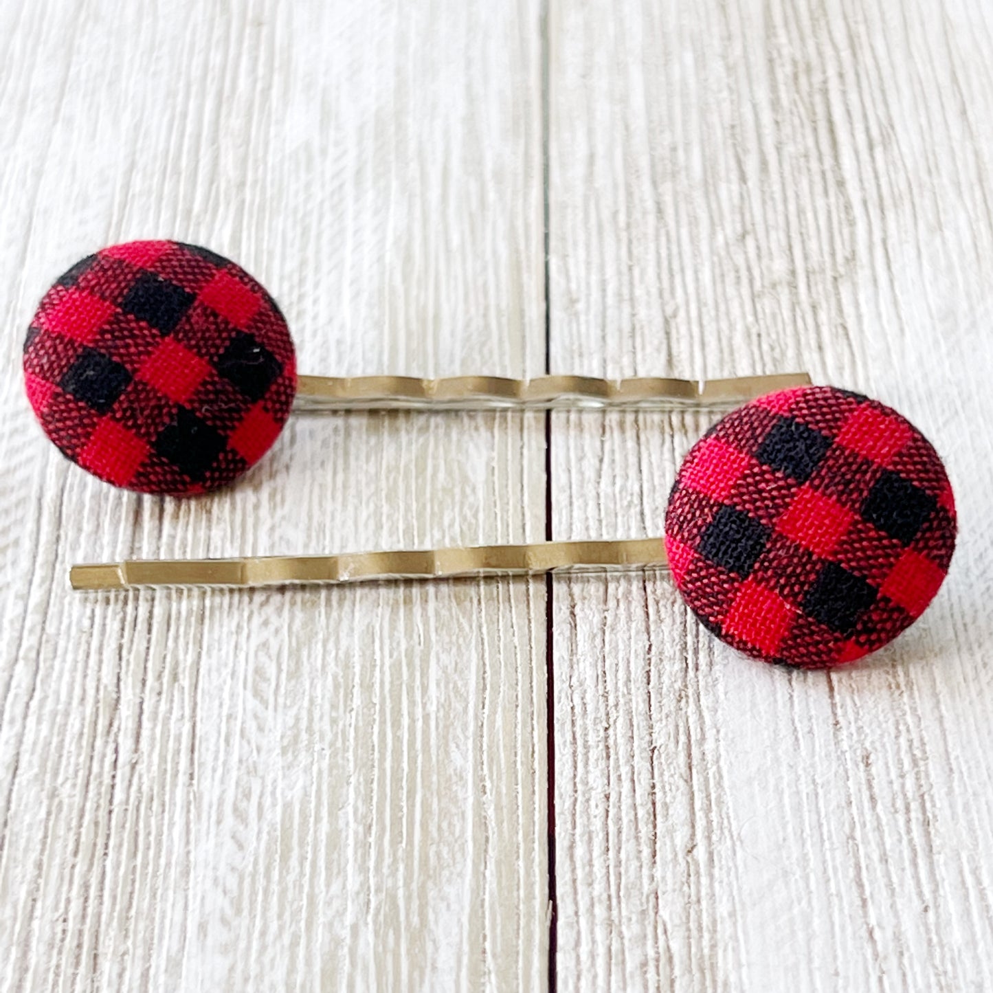 Red Buffalo Plaid Christmas Holiday Bobby Pins