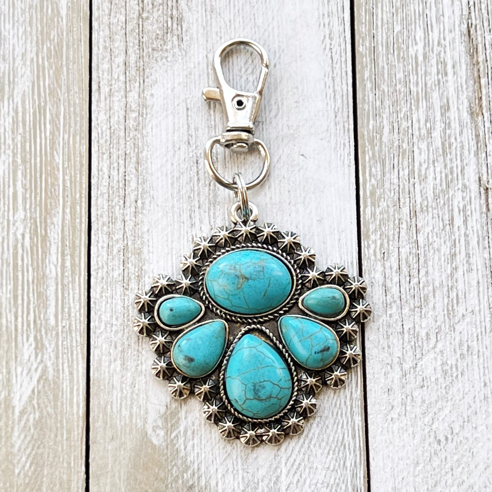 Turquoise Western Zipper Pull Handbag Charm