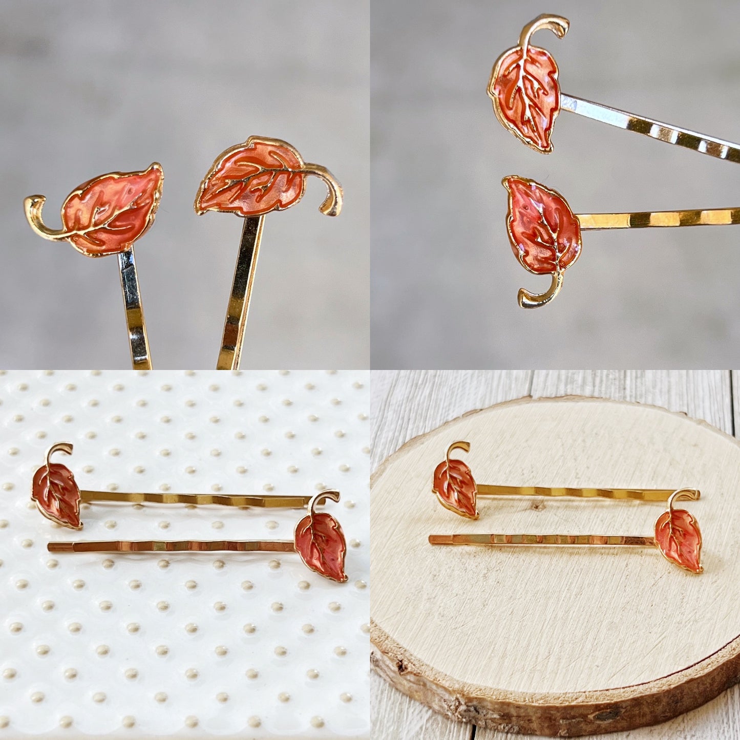 Pink Fall Leaf Hair Pins, Hair Pin for Women, Decorative Bobby Pin, Womens Barrette, Bobby Pin for Hair, Decorative Hair Pin