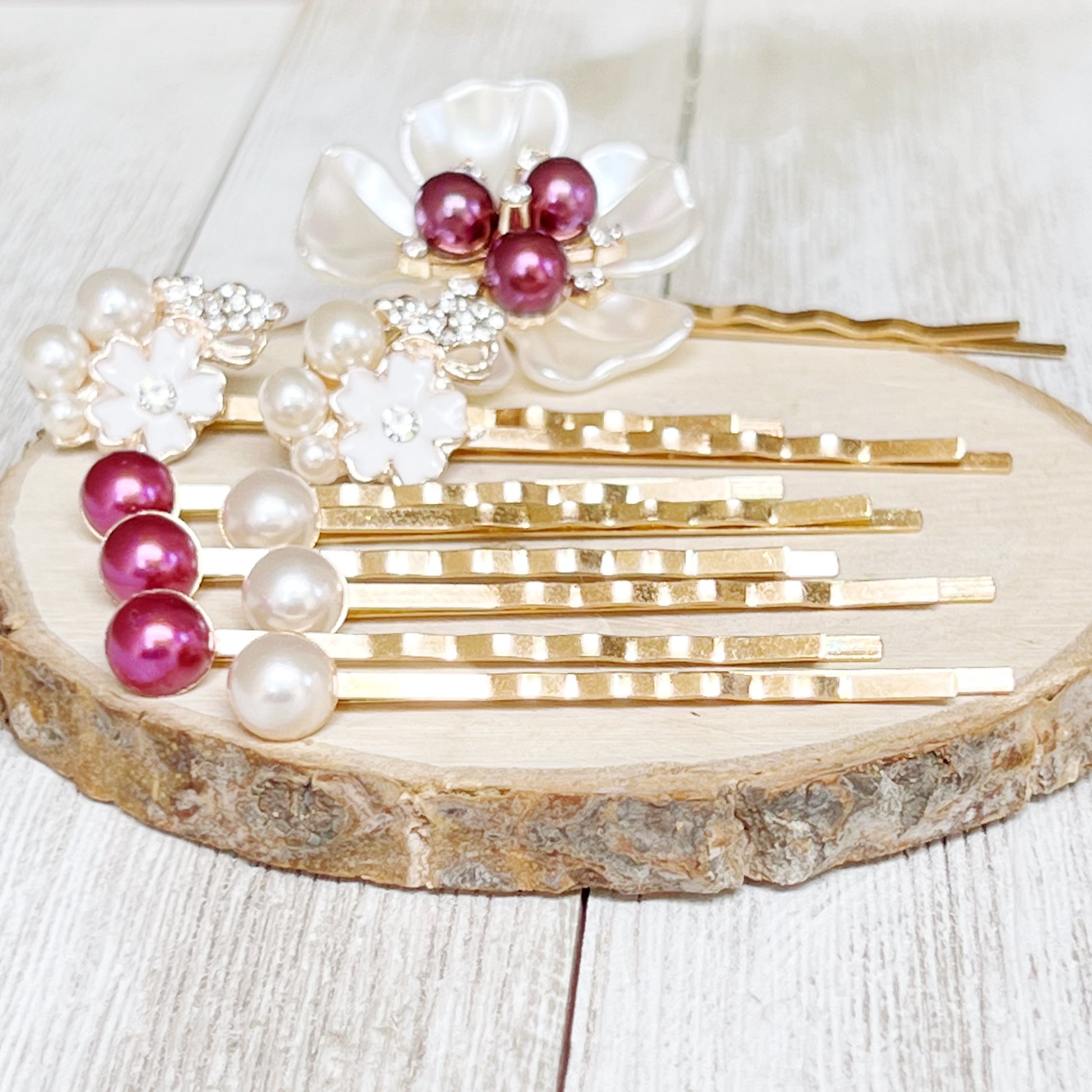 Purple & White Pearl Rhinestone Hair Pins - Elegant & Sparkling Accessories