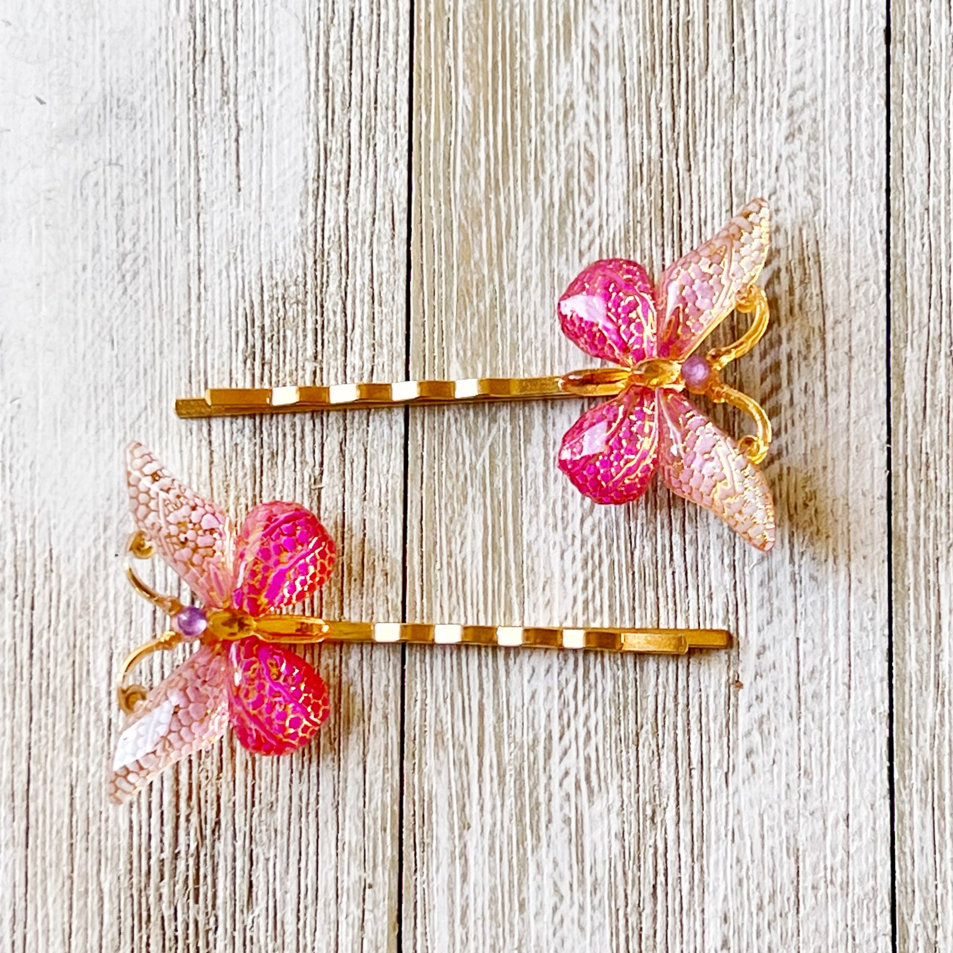 Pink & Gold Butterfly Hair Pins