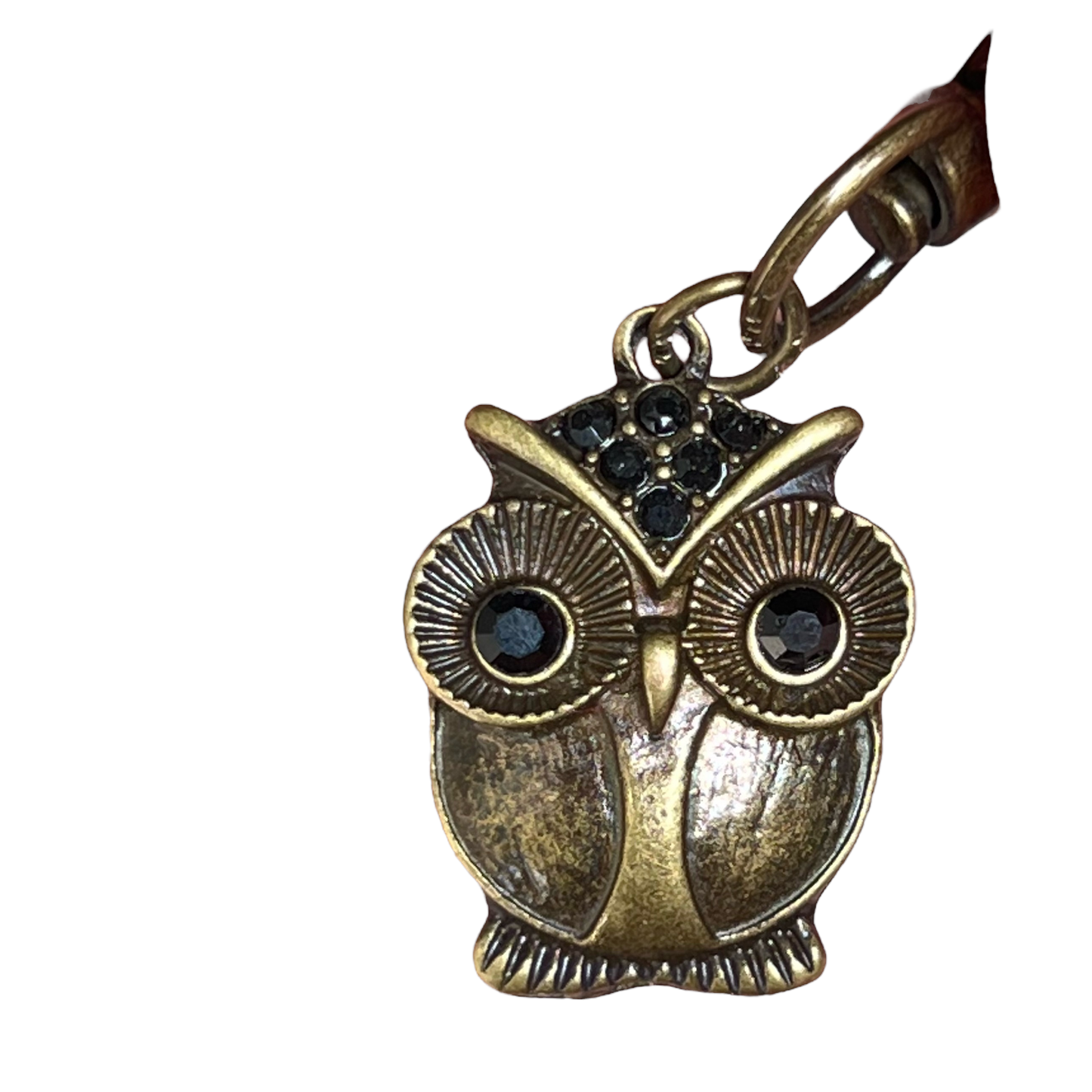 Set of 3 Brass Owl Purse Charms with Rhinestone Accents