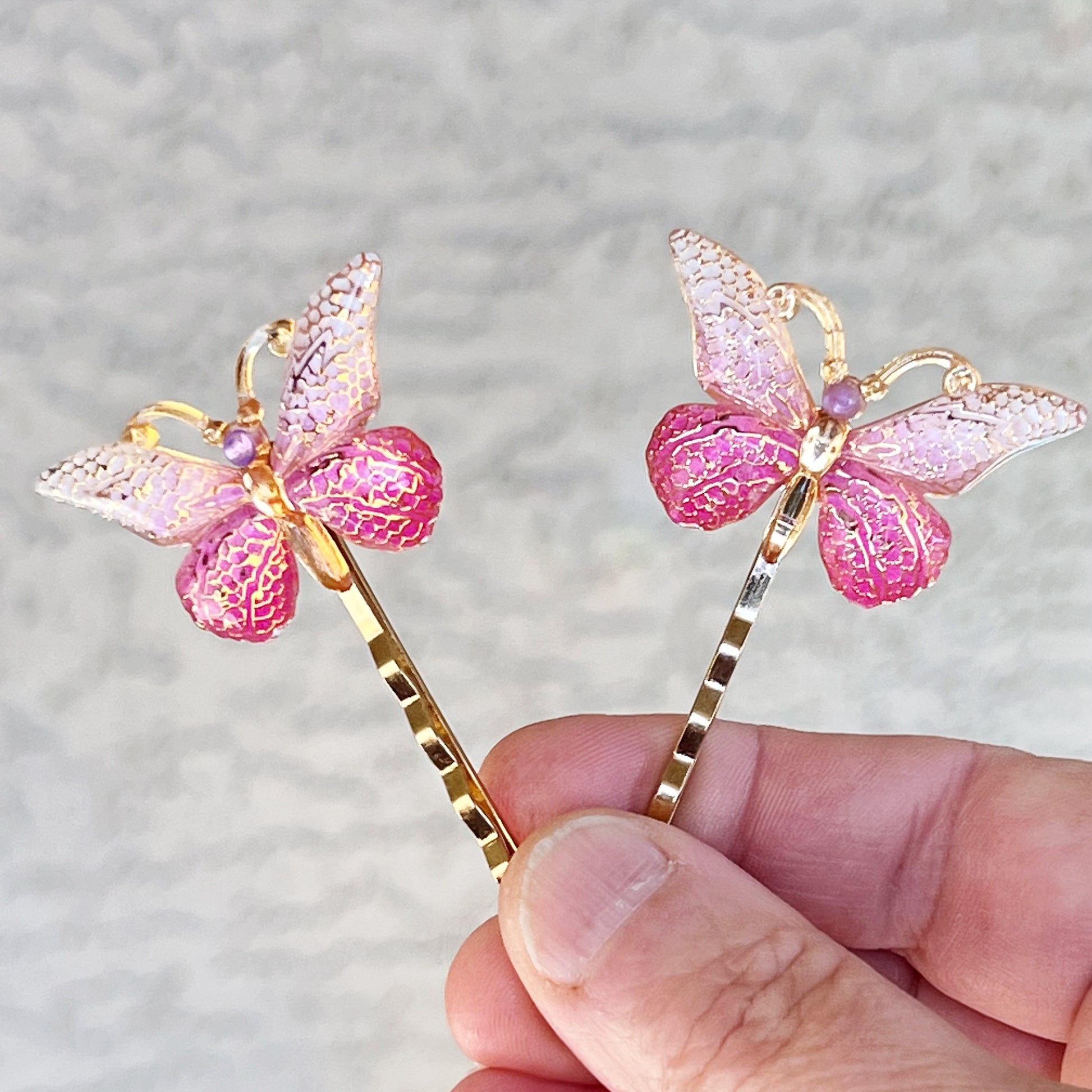 Pink & Gold Butterfly Hair Pins