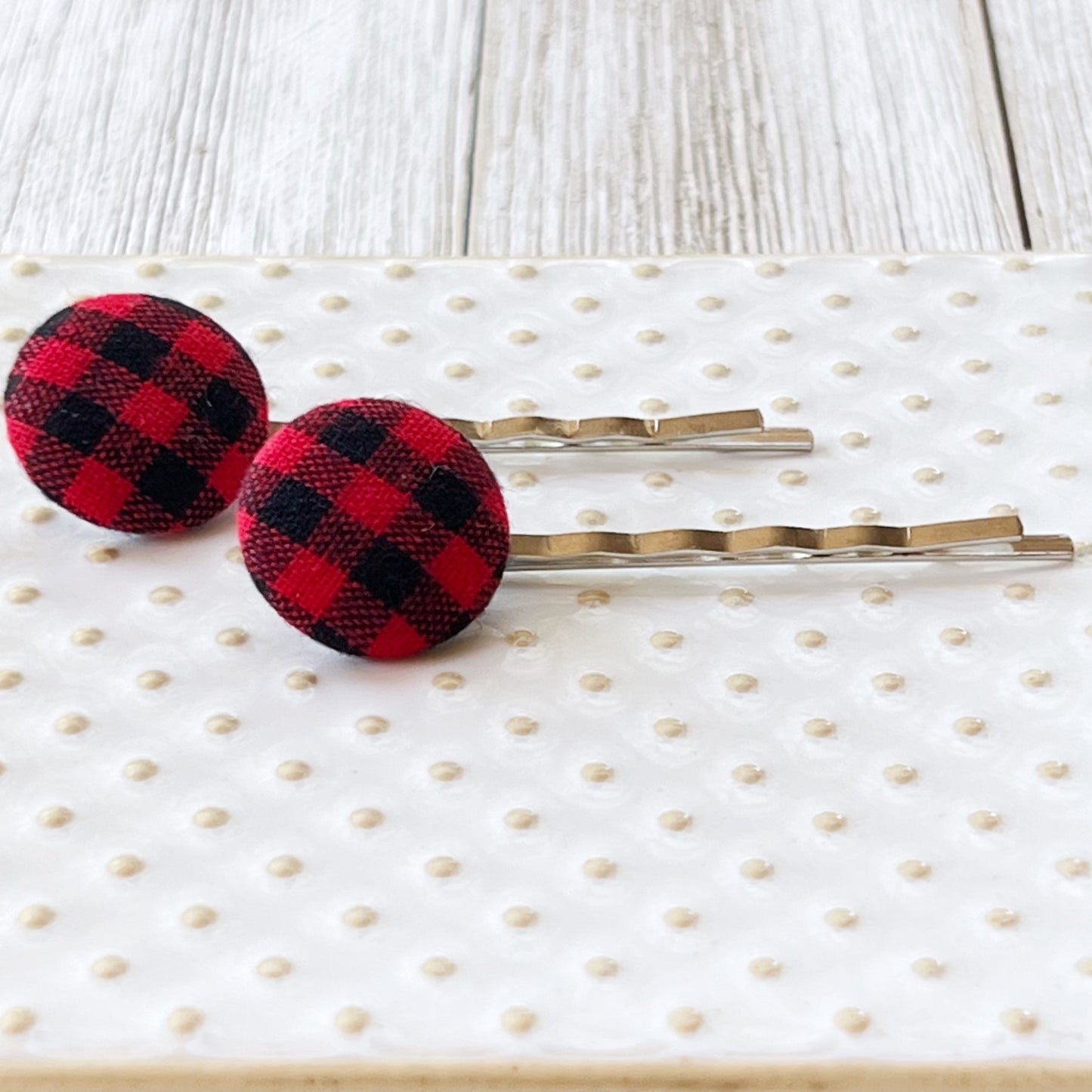 Red Buffalo Plaid Christmas Holiday Bobby Pins