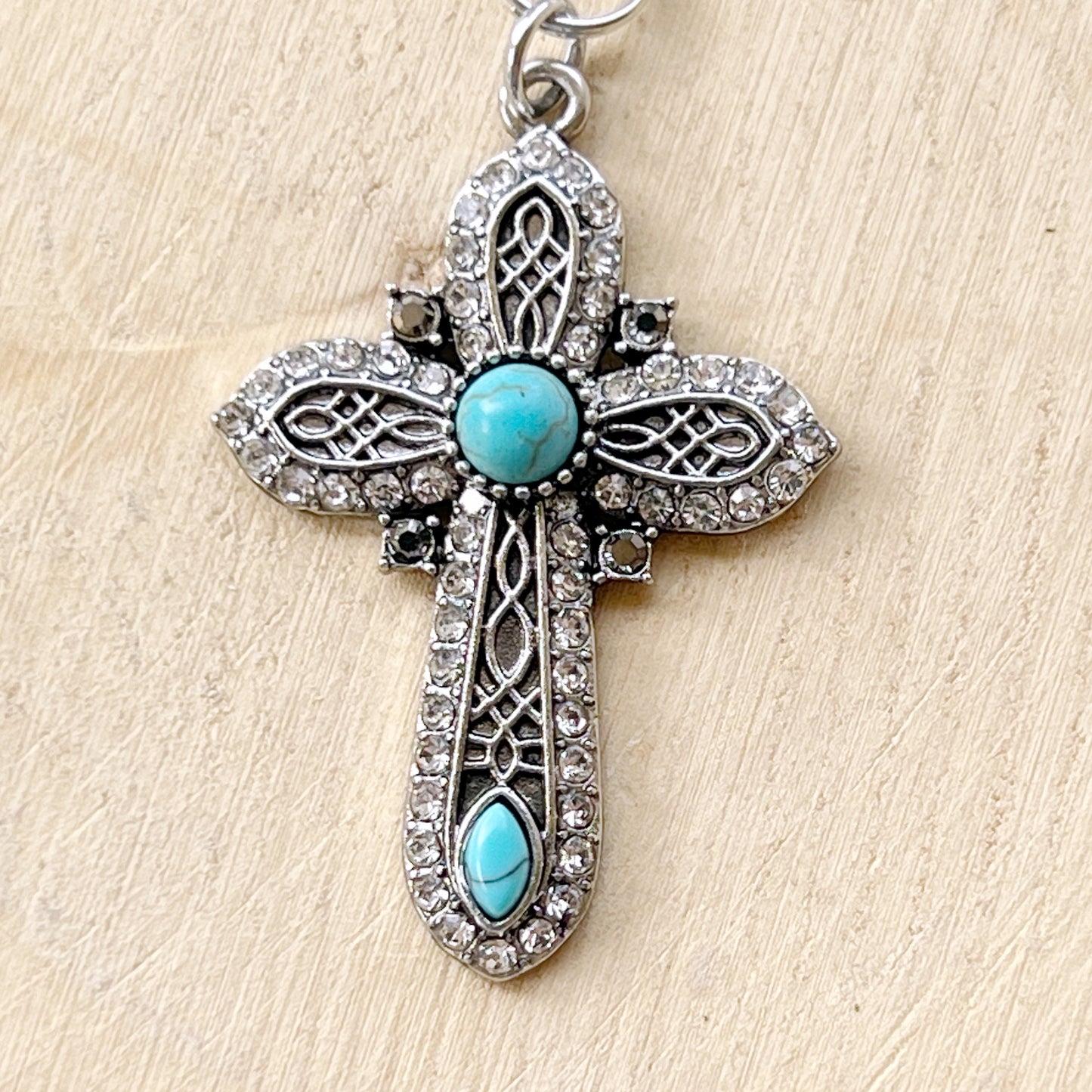 Turquoise Silver Cross Western Zipper Handbag Charm: Stylish Southwestern Accent