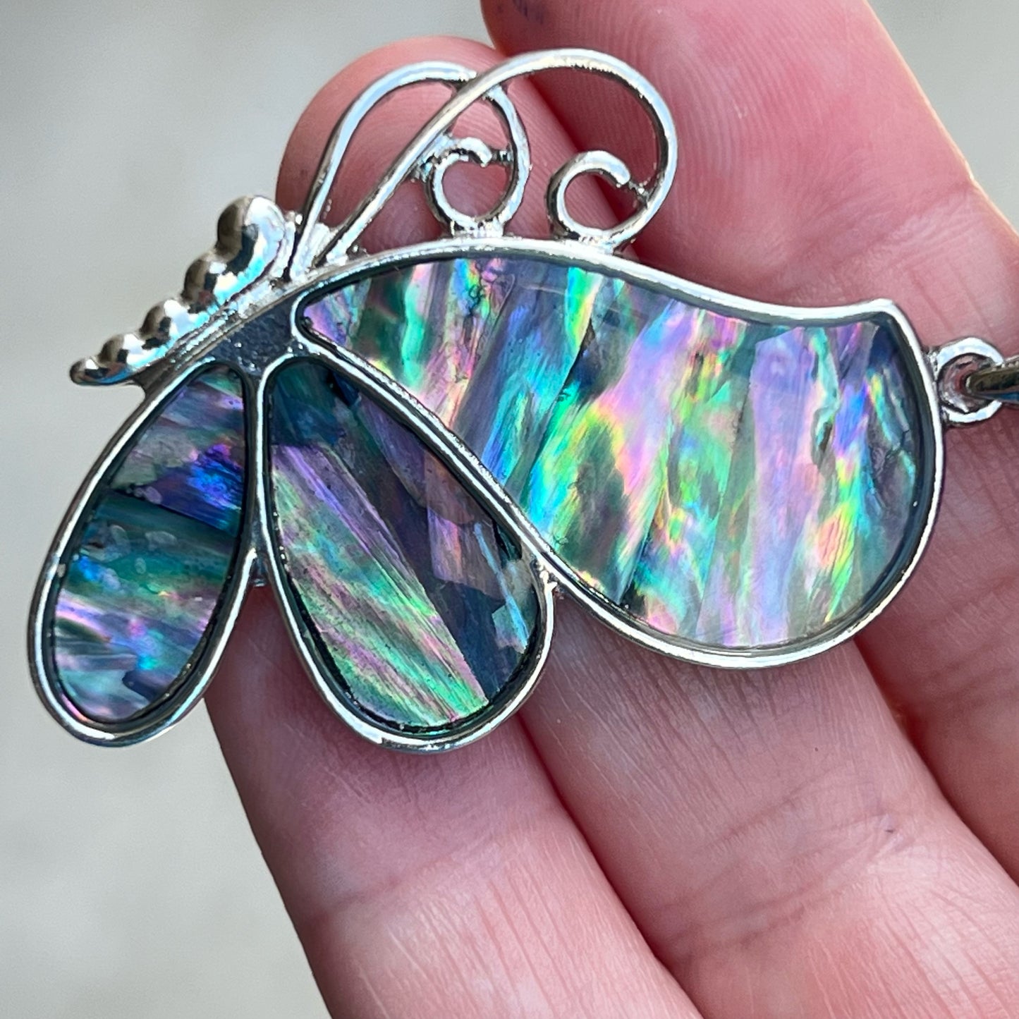 Silver Butterfly Zipper Pull Charm with Natural Abalone