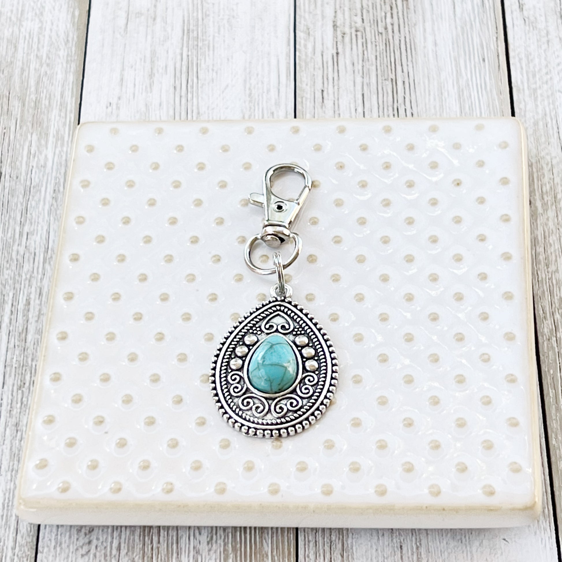 Turquoise Western Zipper Pull Handbag Keychain Charm - Stylish Western-Inspired Accessory