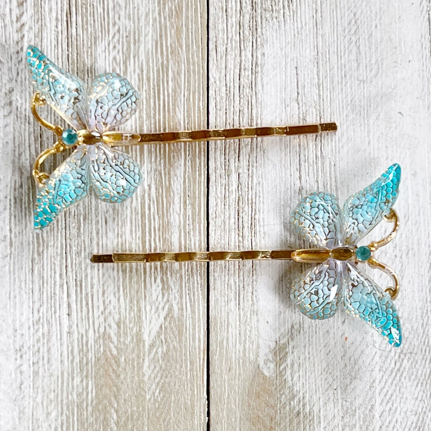 Blue & Gold Butterfly Hair Pins - Elegant and Whimsical Hair Accessories