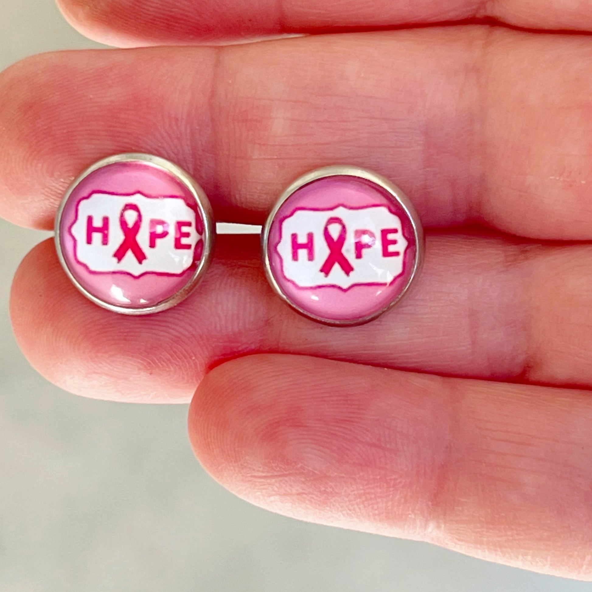 Breast Cancer Awareness 'Hope' Stud Earrings - Stylish and Meaningful Accessories