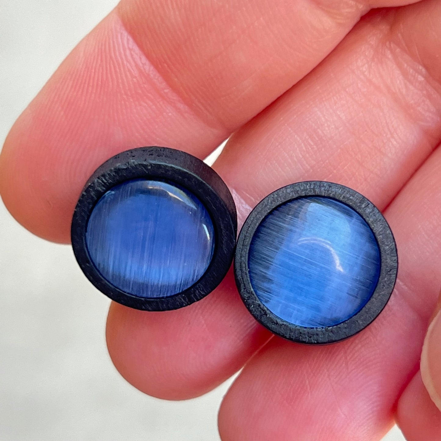 Blue Glass Black Wood Unisex Stud Earrings - Stylish & Versatile Accessories