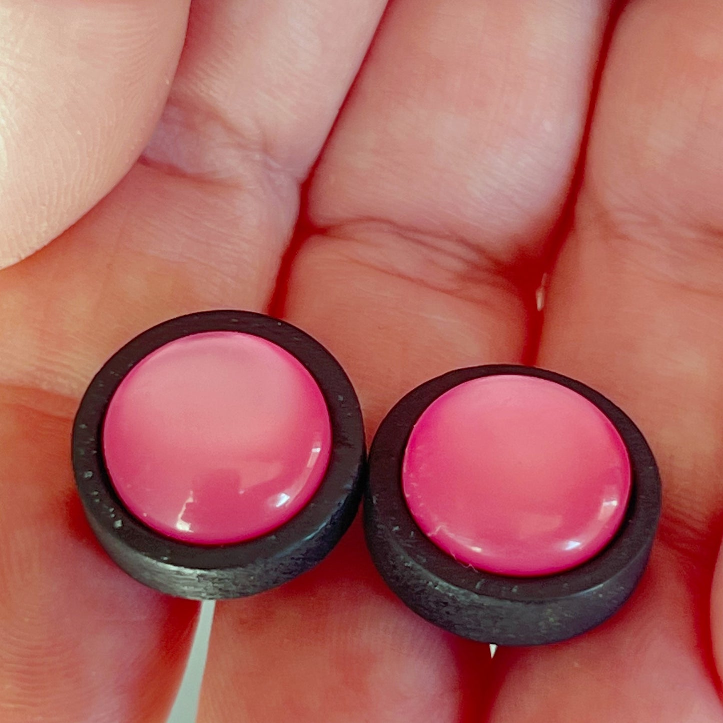 Pink Resin Black Wood Unisex Stud Earrings - Unique & Stylish Accessories