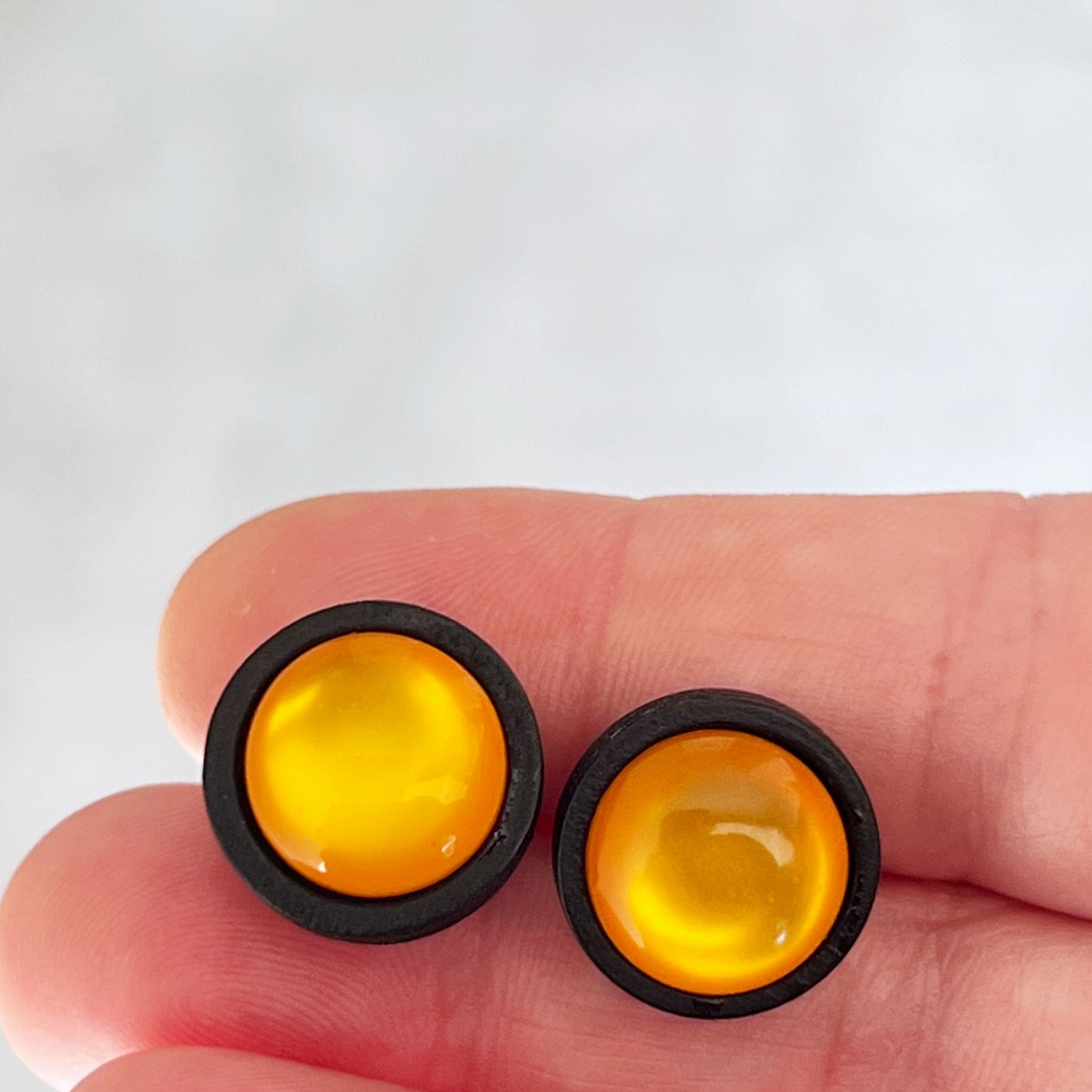 Orange Resin Black Wood Unisex Stud Earrings - Unique & Stylish Accessories