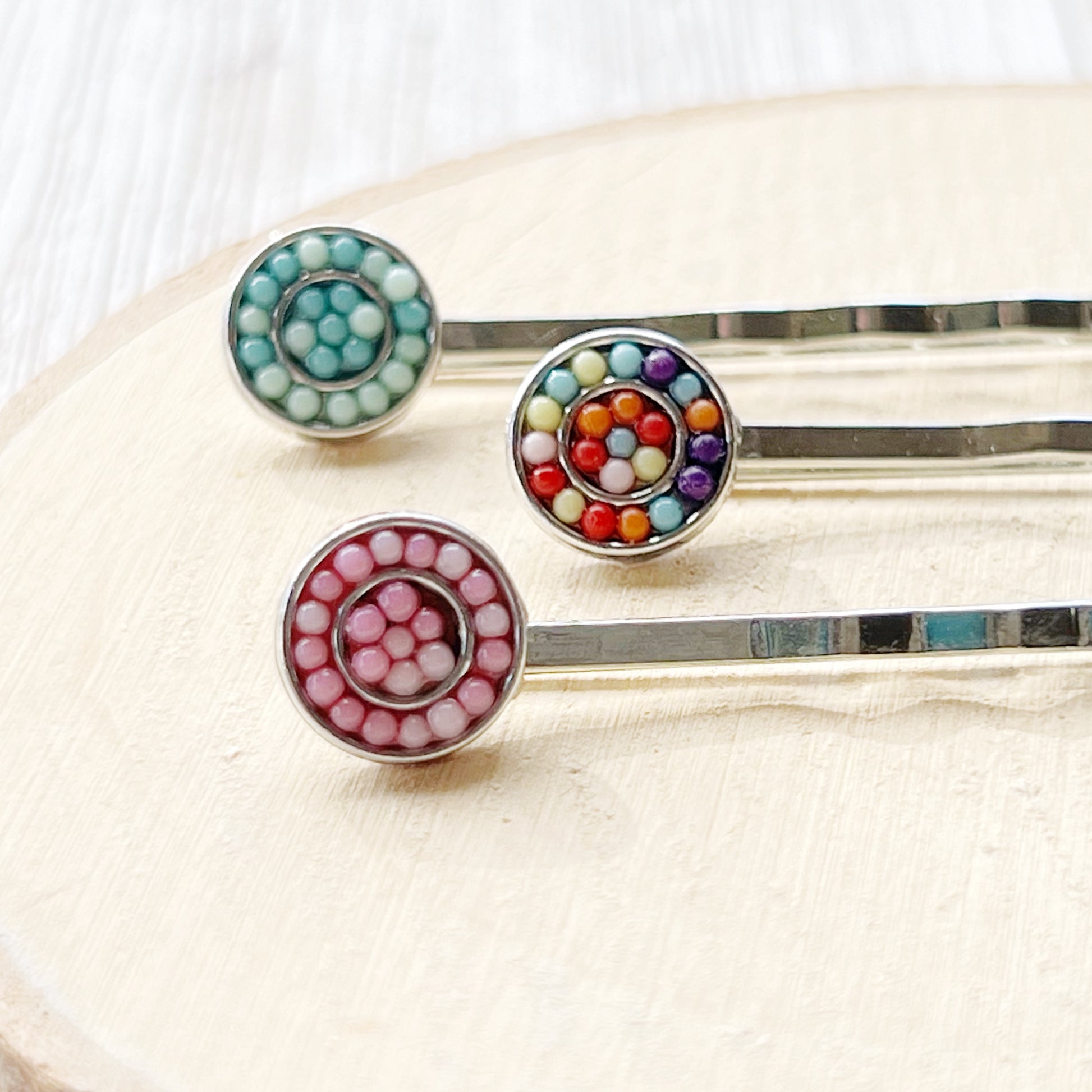 Set of 3 Seed Bead Hair Pins: Colorful & Versatile Hair Accessories