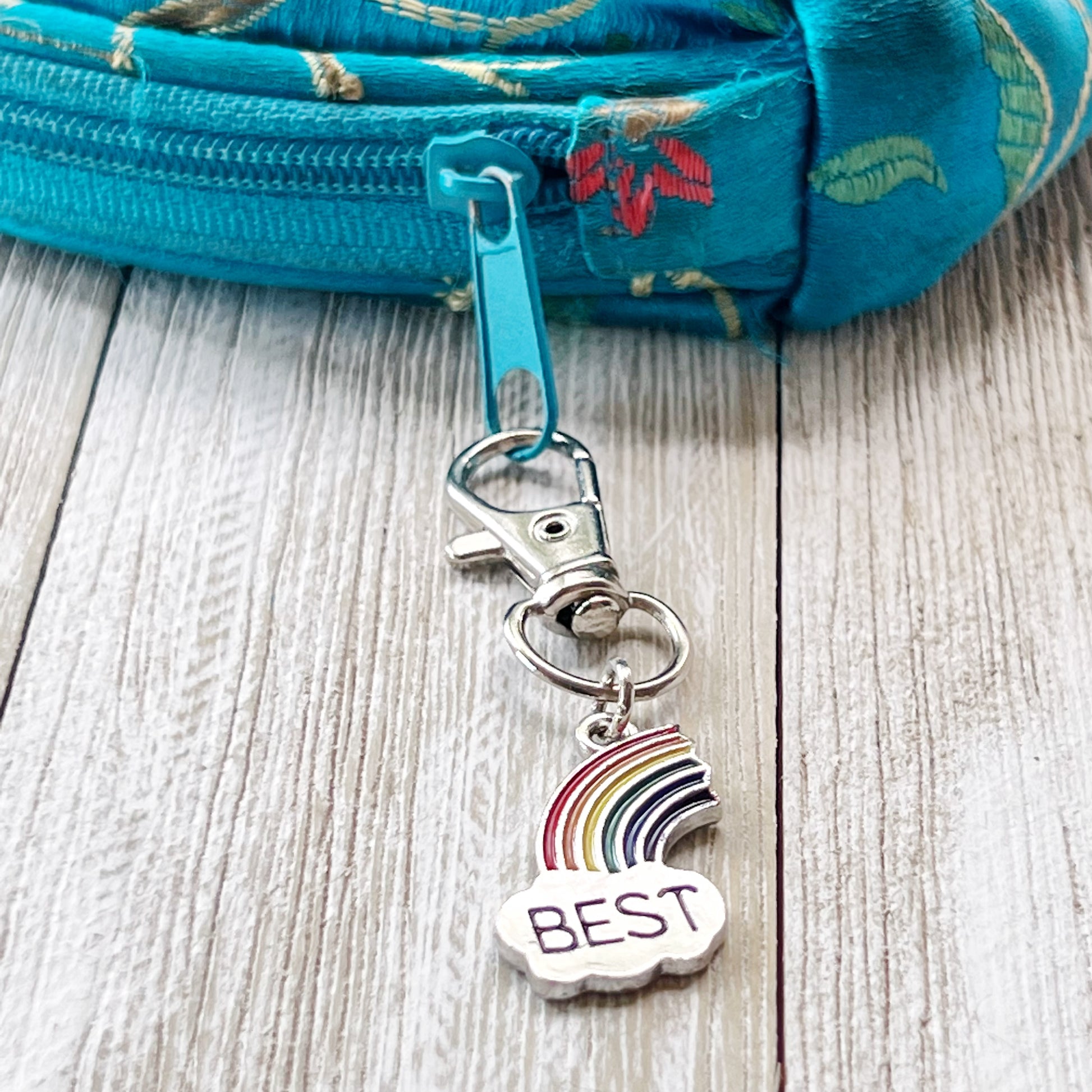 Rainbow Best Friends Zipper Pull Keychain Charm with Rhinestones