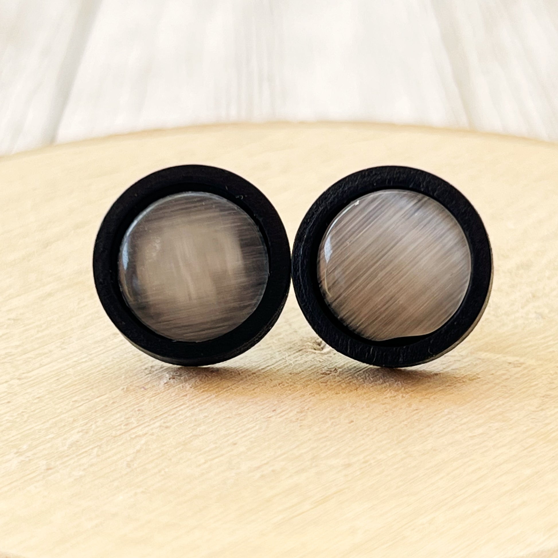 Gray Resin Black Wood Unisex Stud Earrings - Stylish & Versatile Accessories