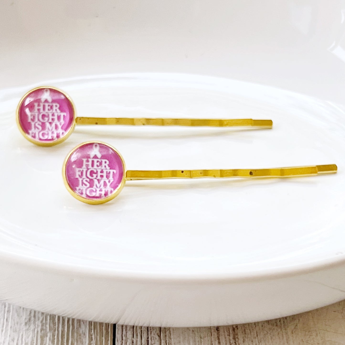 Her Fight is My Fight Breast Cancer Awareness Month Pink Ribbon Hair Pins