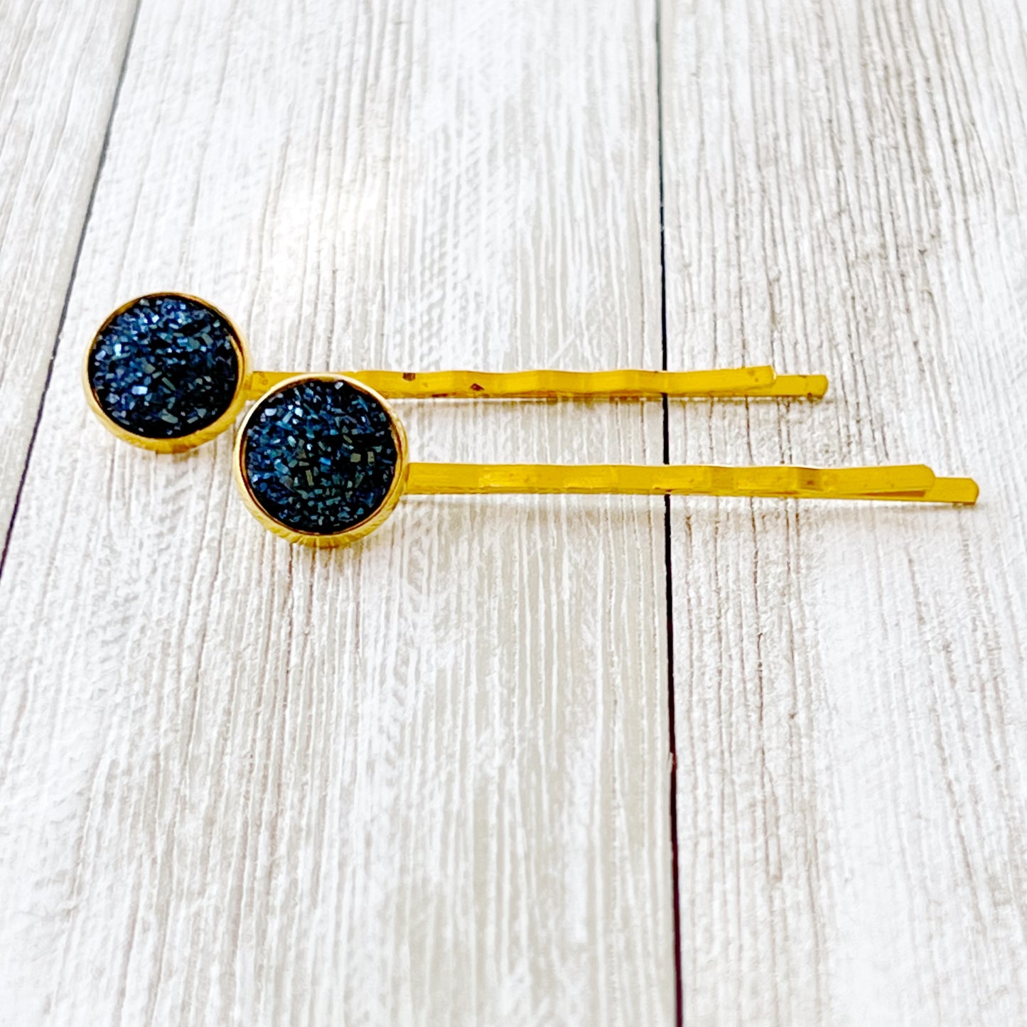 Cobalt Blue Druzy Gold Hair Pins