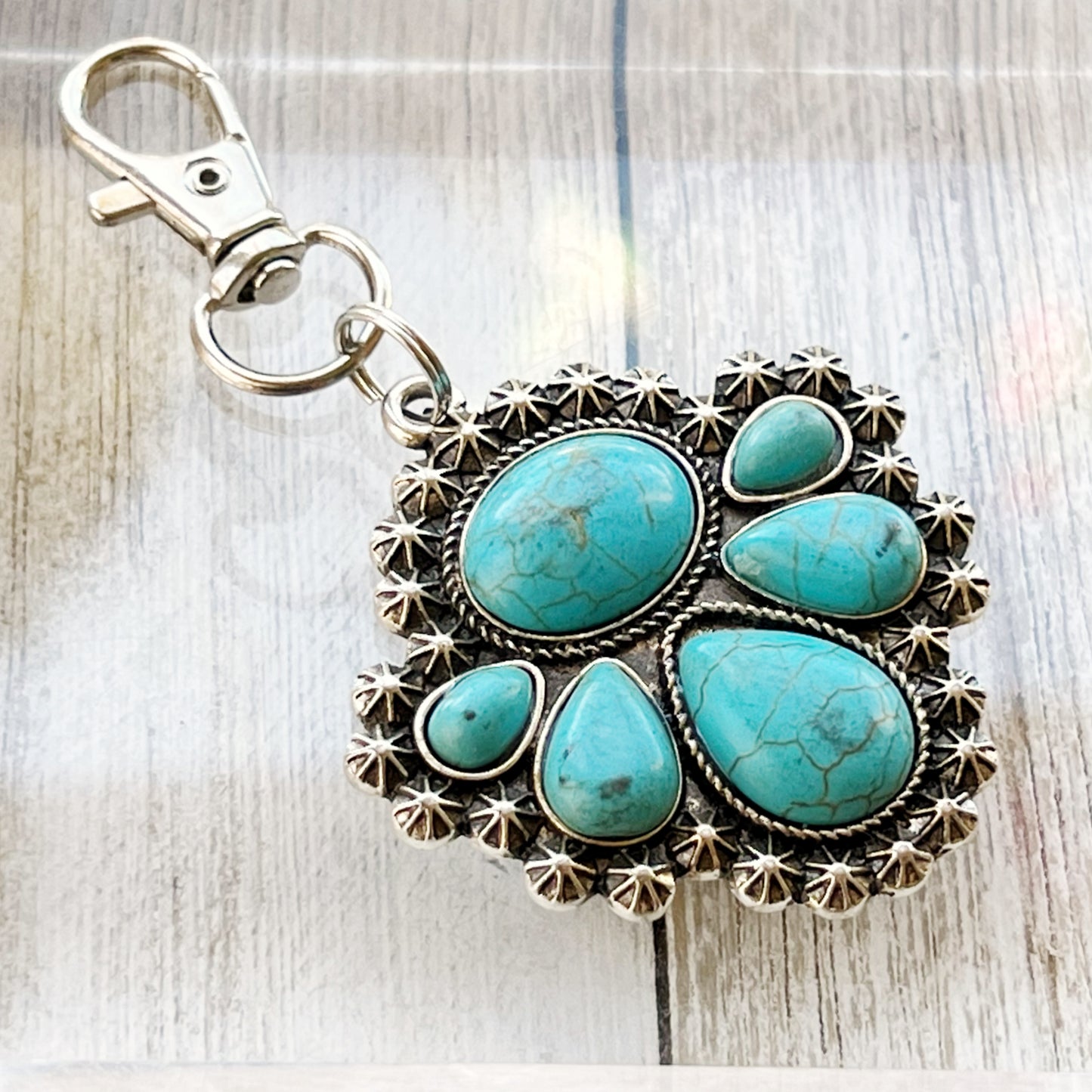 Turquoise Western Zipper Pull Handbag Charm