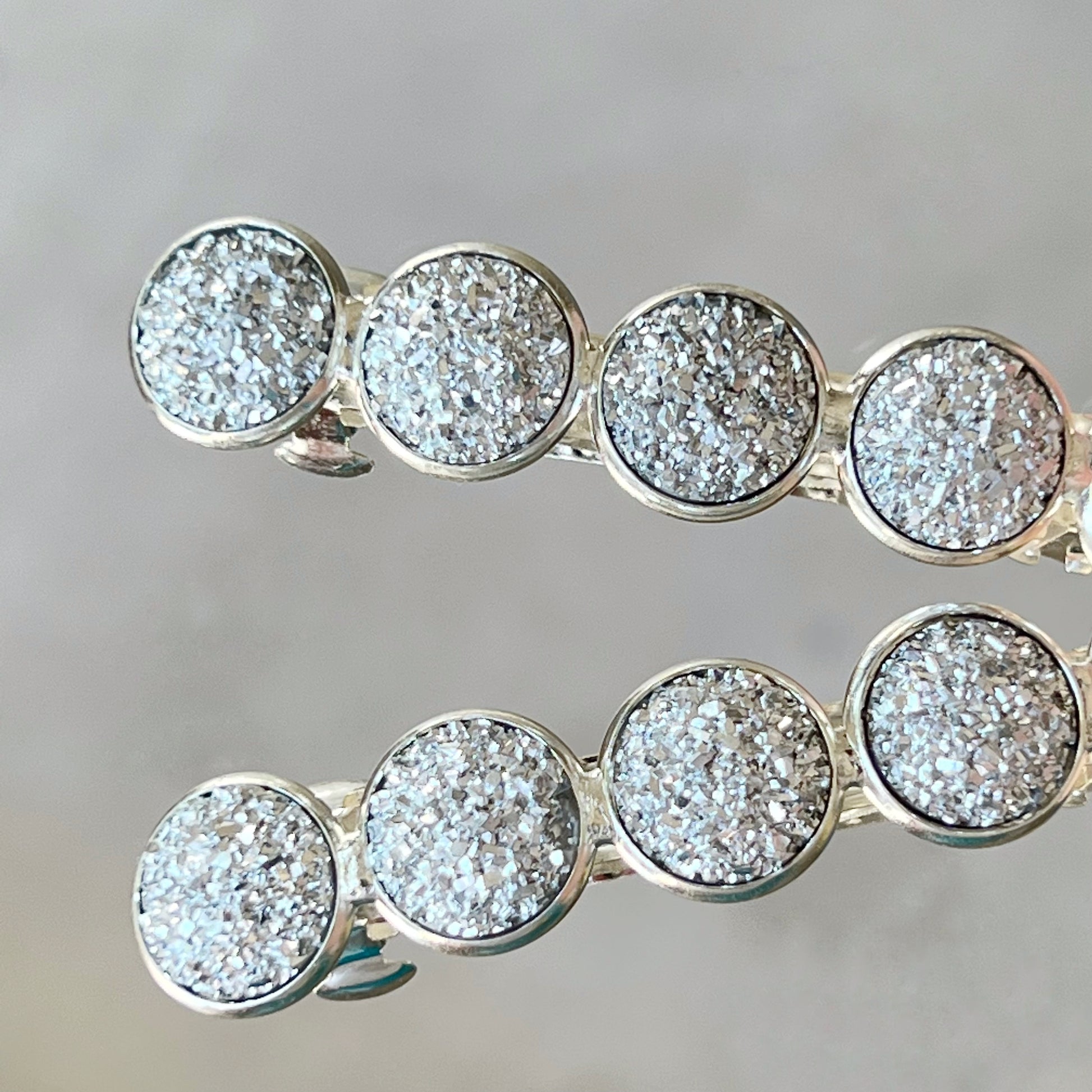 Metallic Silver Druzy Barrettes - Stylish & Elegant Hair Accessories