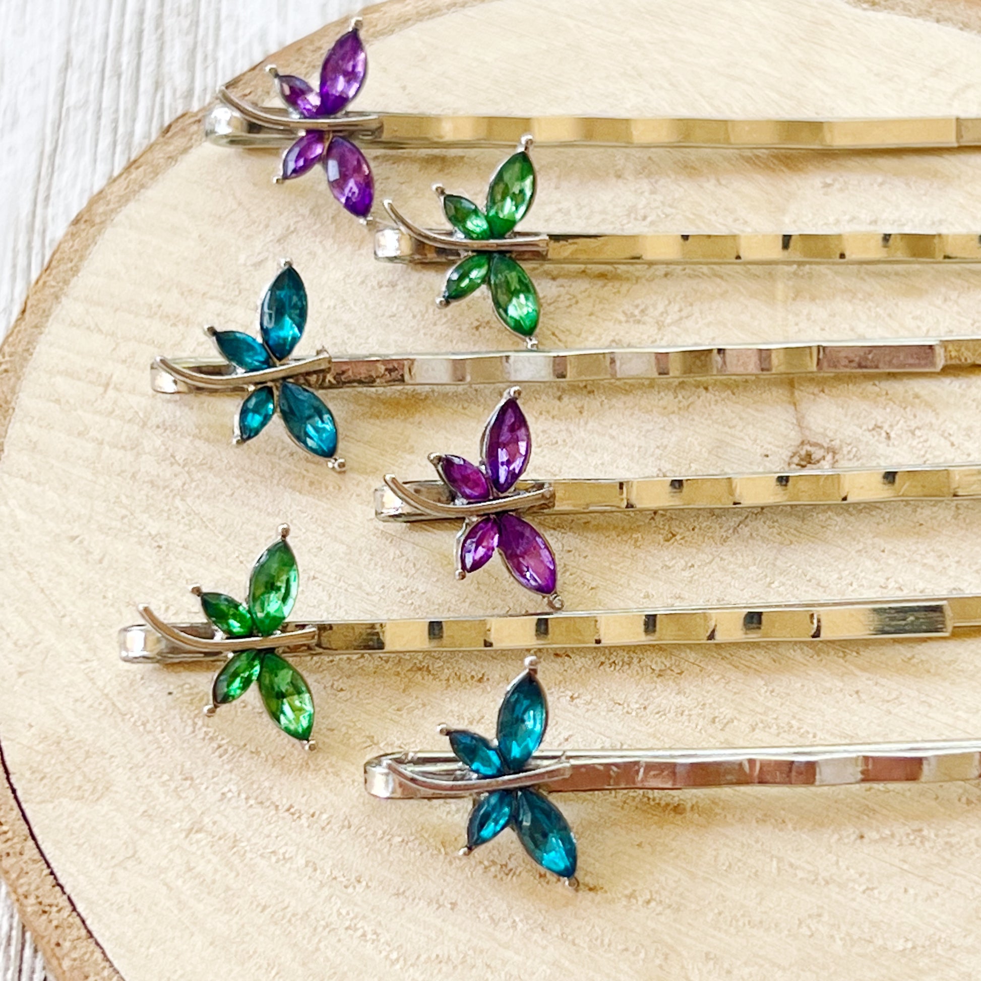 Purple, Green & Blue Dragonfly Hair Pin, Hair Pins For Woman, Womens Hair Clip, Womens Bobby Pins, Rhinestone Hair Pin