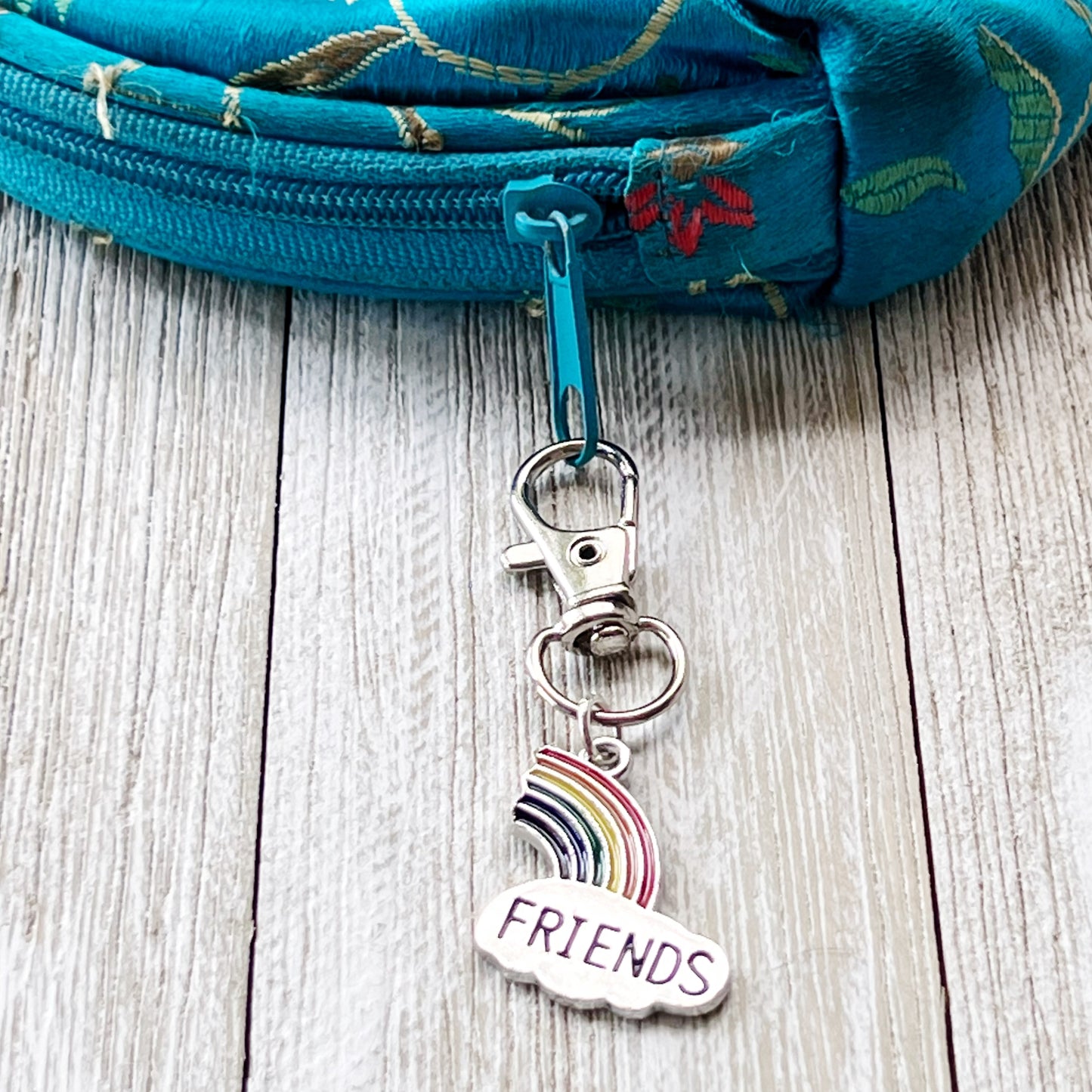 Rainbow Best Friends Zipper Pull Keychain Charm with Rhinestones