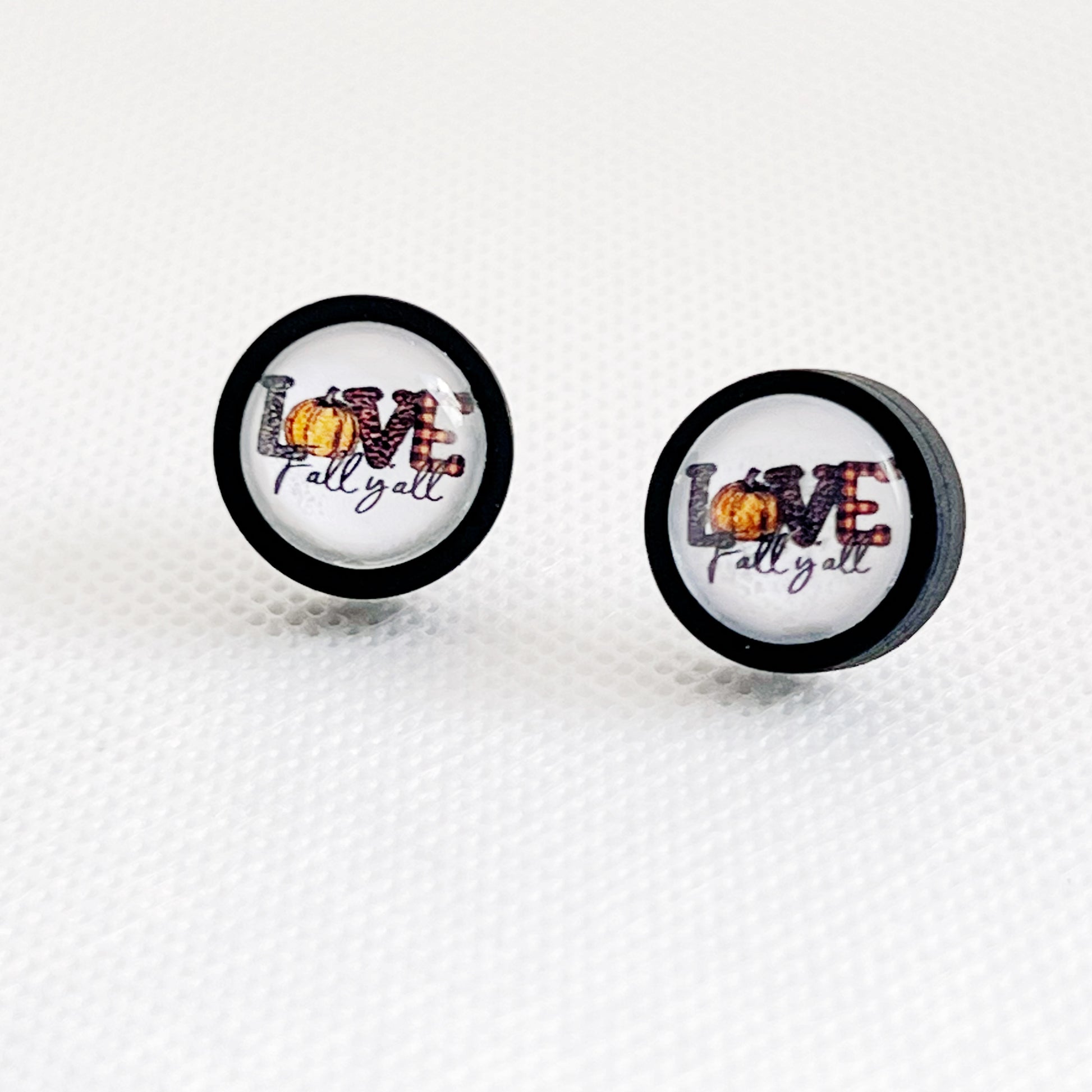 Love Fall Y’all Pumpkin Black Wood Stud Earrings - Festive & Stylish Accessories