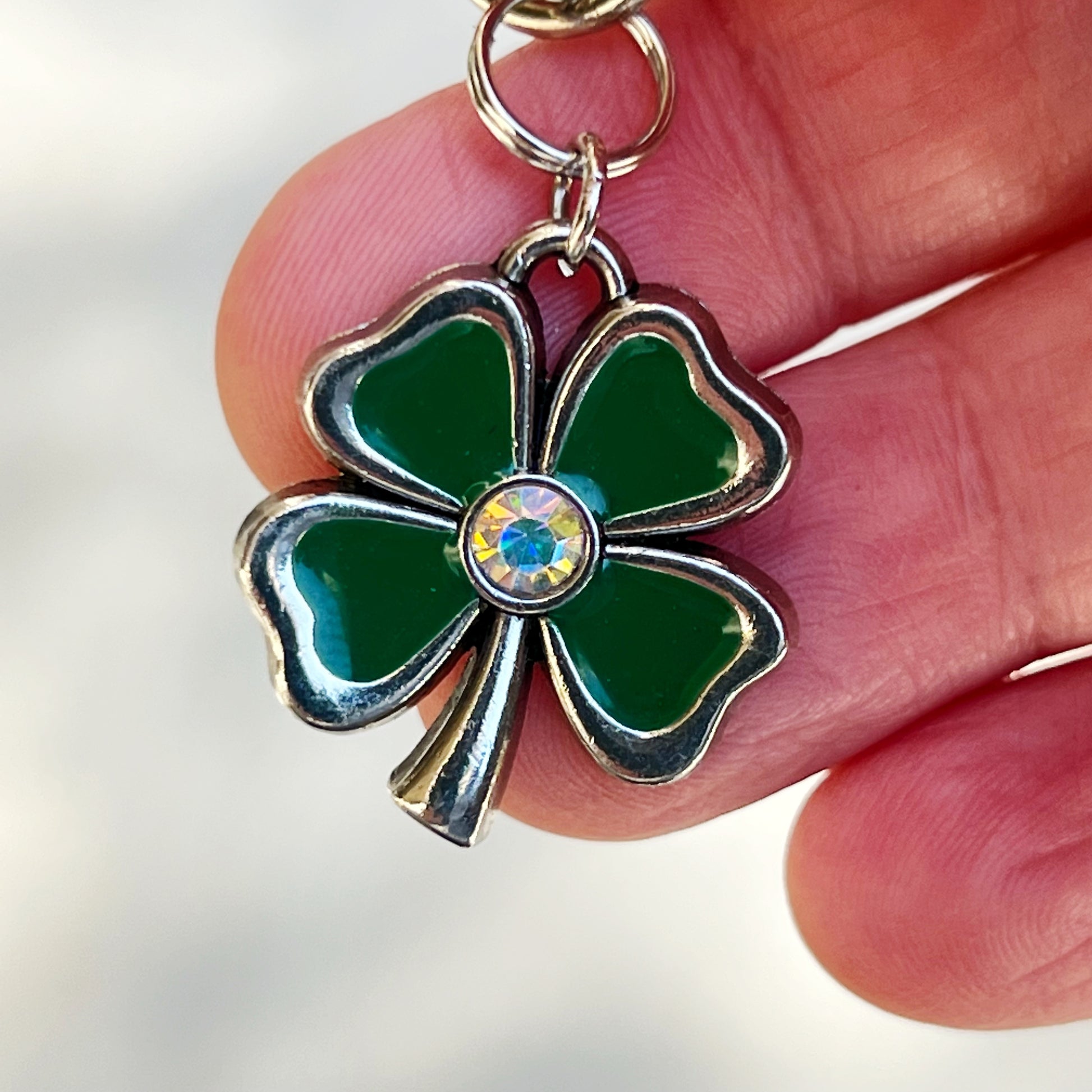 Four Leaf Clover Zipper Pull Keychain Purse Charm - Rhinestone Embellished Lucky Charm